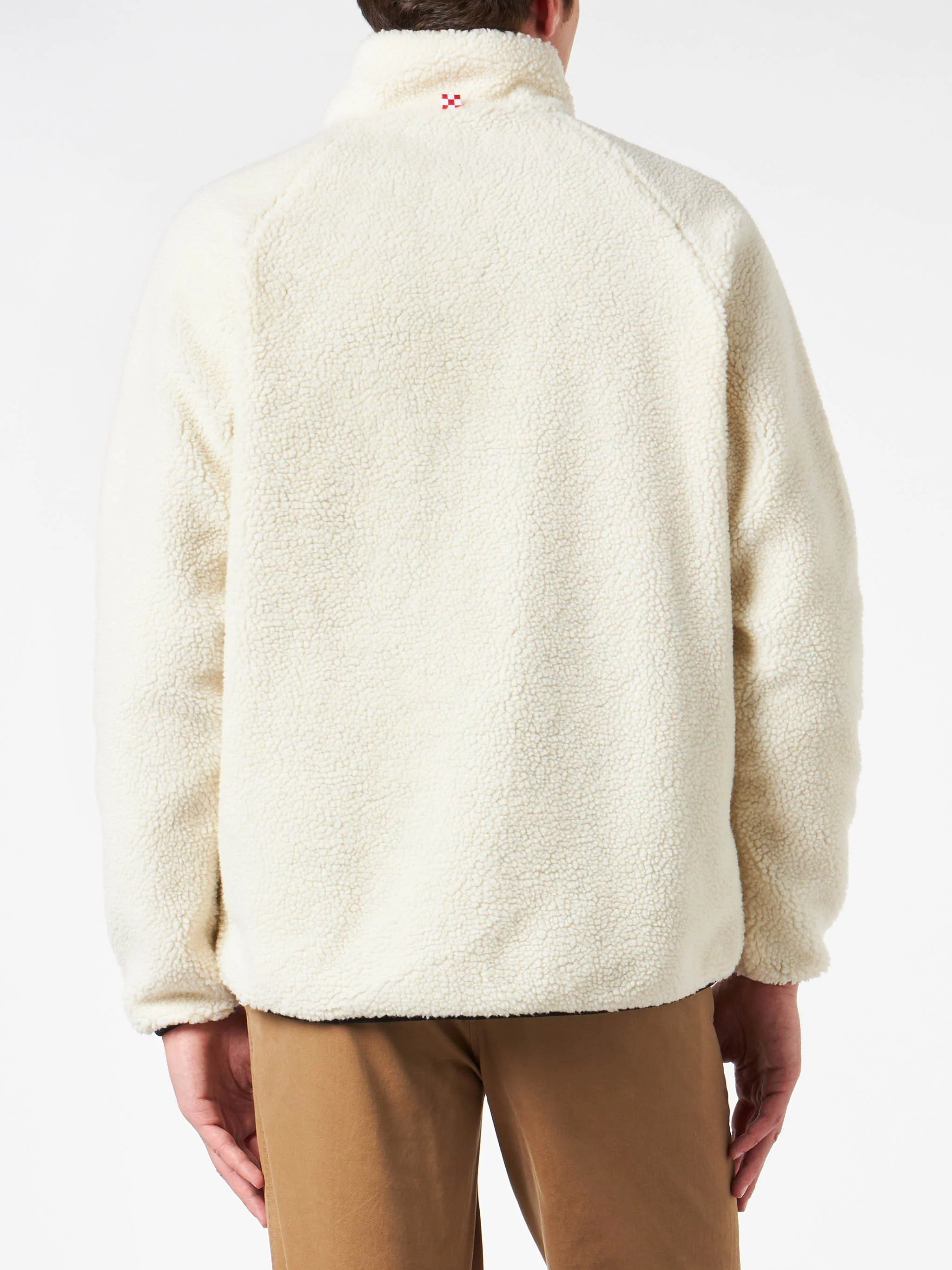 Keystone white sherpa jacket with pied de poule patch pockets - Image 2