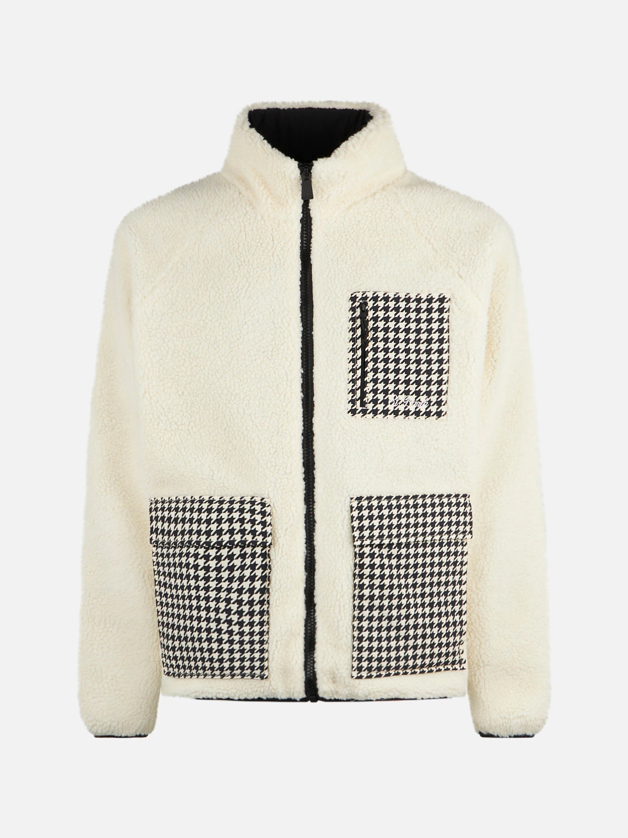Keystone white sherpa jacket with pied de poule patch pockets - Image 4