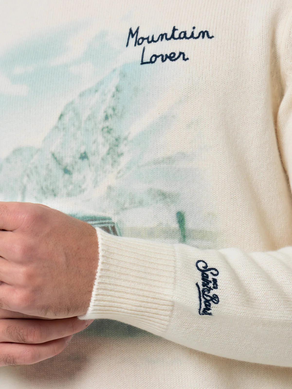 Crewneck sweater Heron with print and Mountain lover embroidery - Image 2
