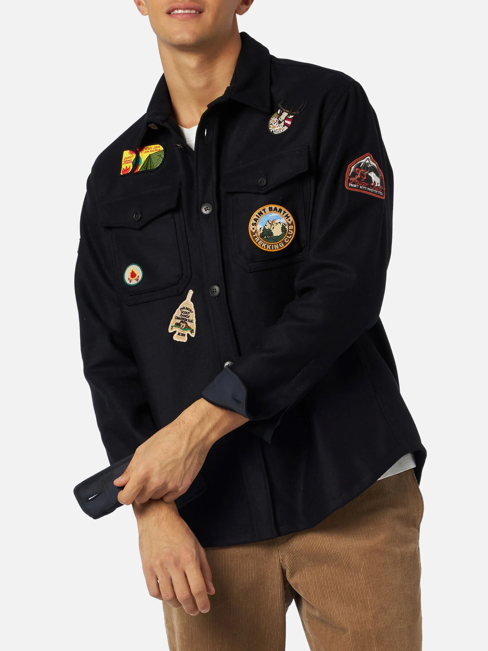 Burton blue blended wool overshirt with patches