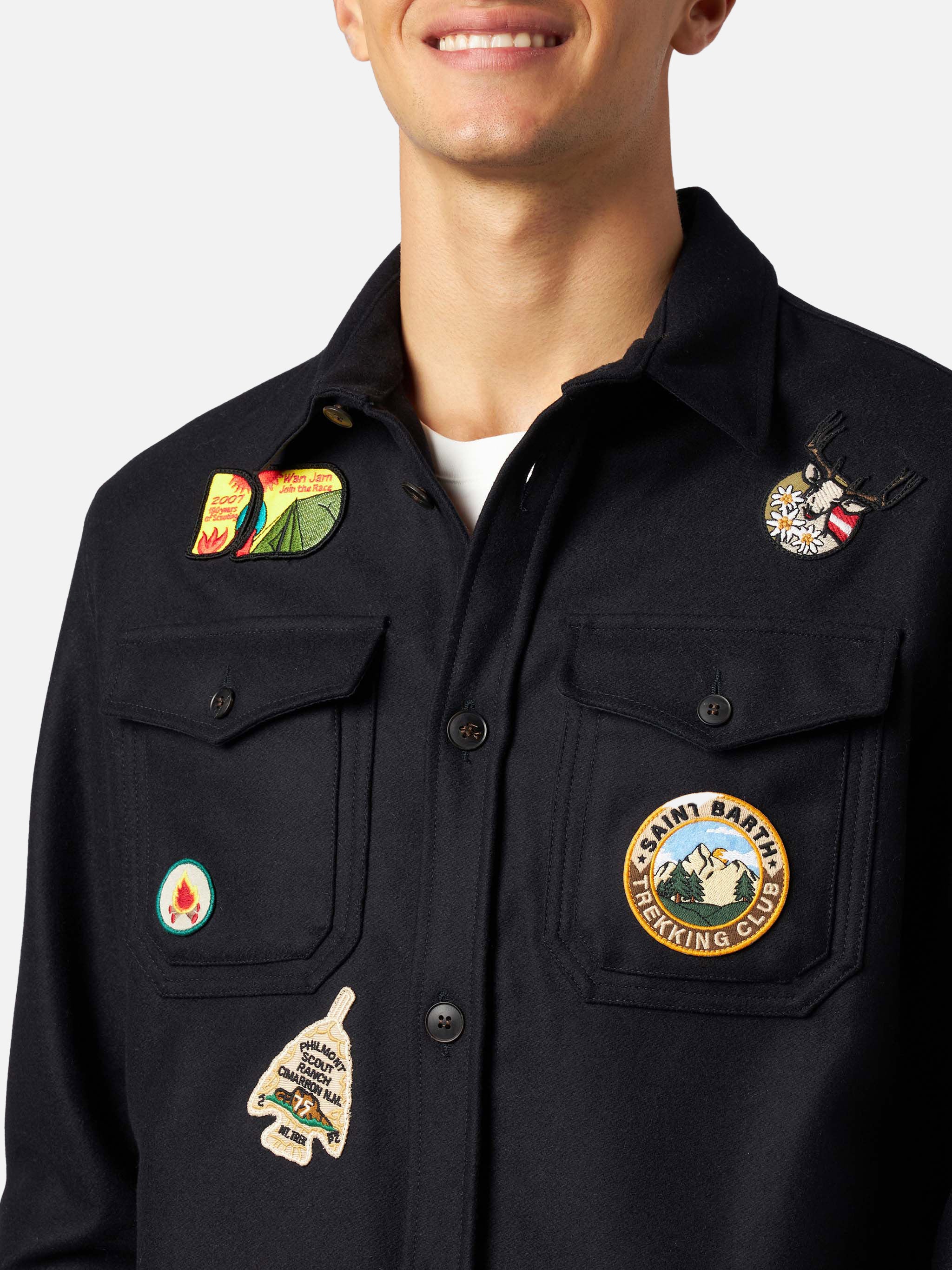 Burton blue blended wool overshirt with patches - Image 2