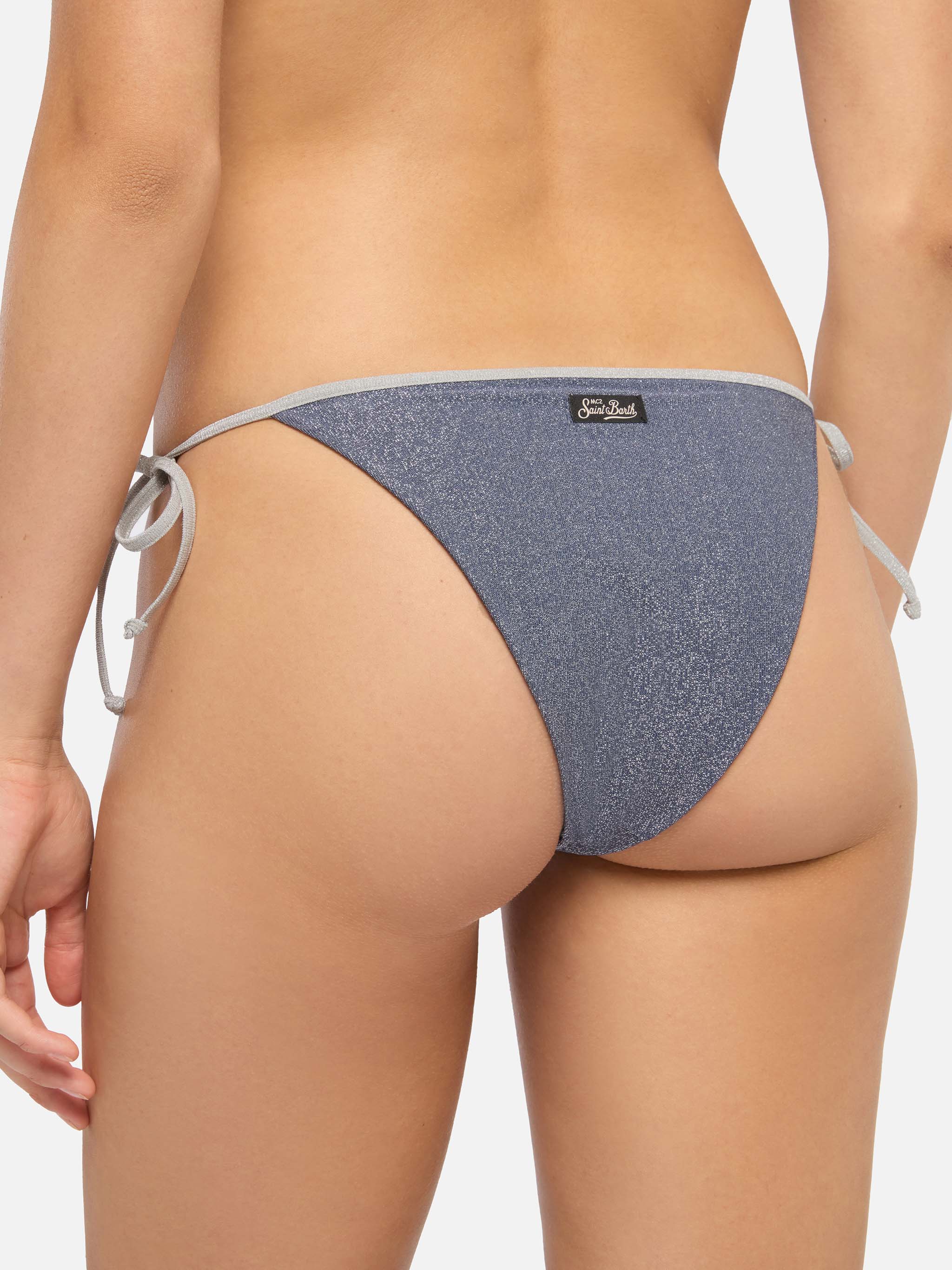 Leah Marielle classic triangle bikini in blue aviator lurex with silver trim - Image 5