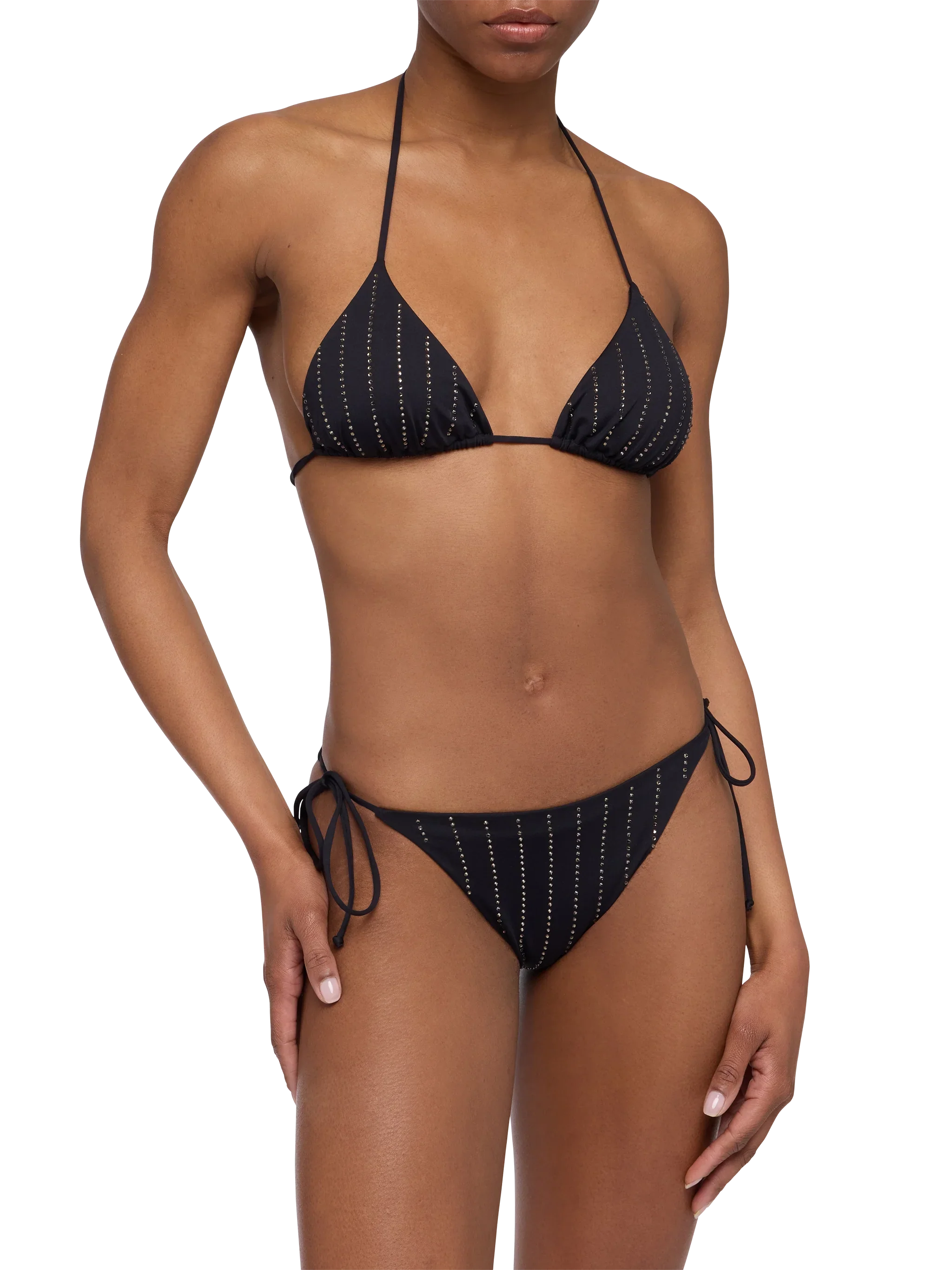 Black classic triangle bikini Leah Marielle with striped rhinestone embellishment - Image 2