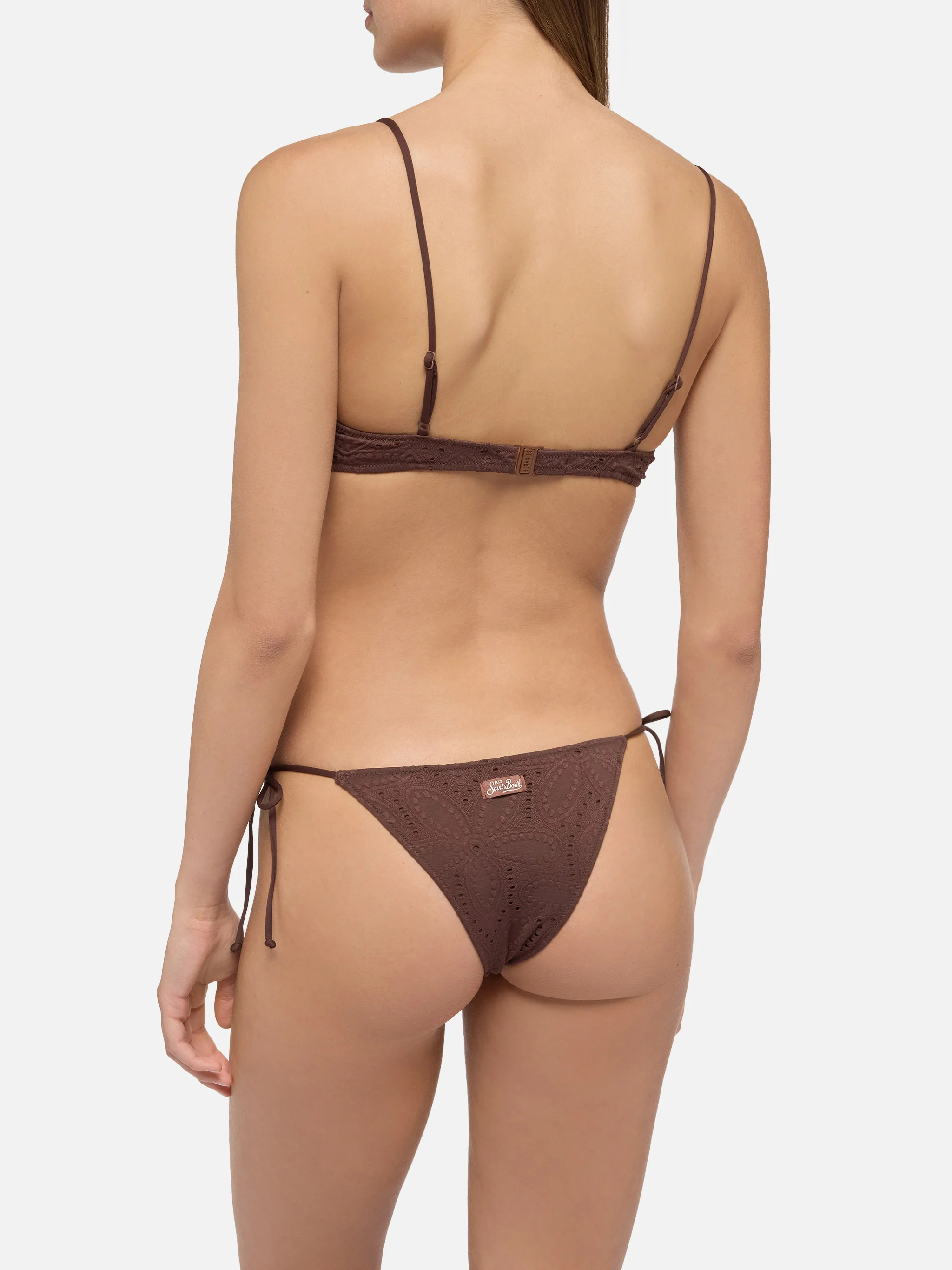 Paloma Marielle deep neck bralette bikini in brown sangallo lace - Image 3