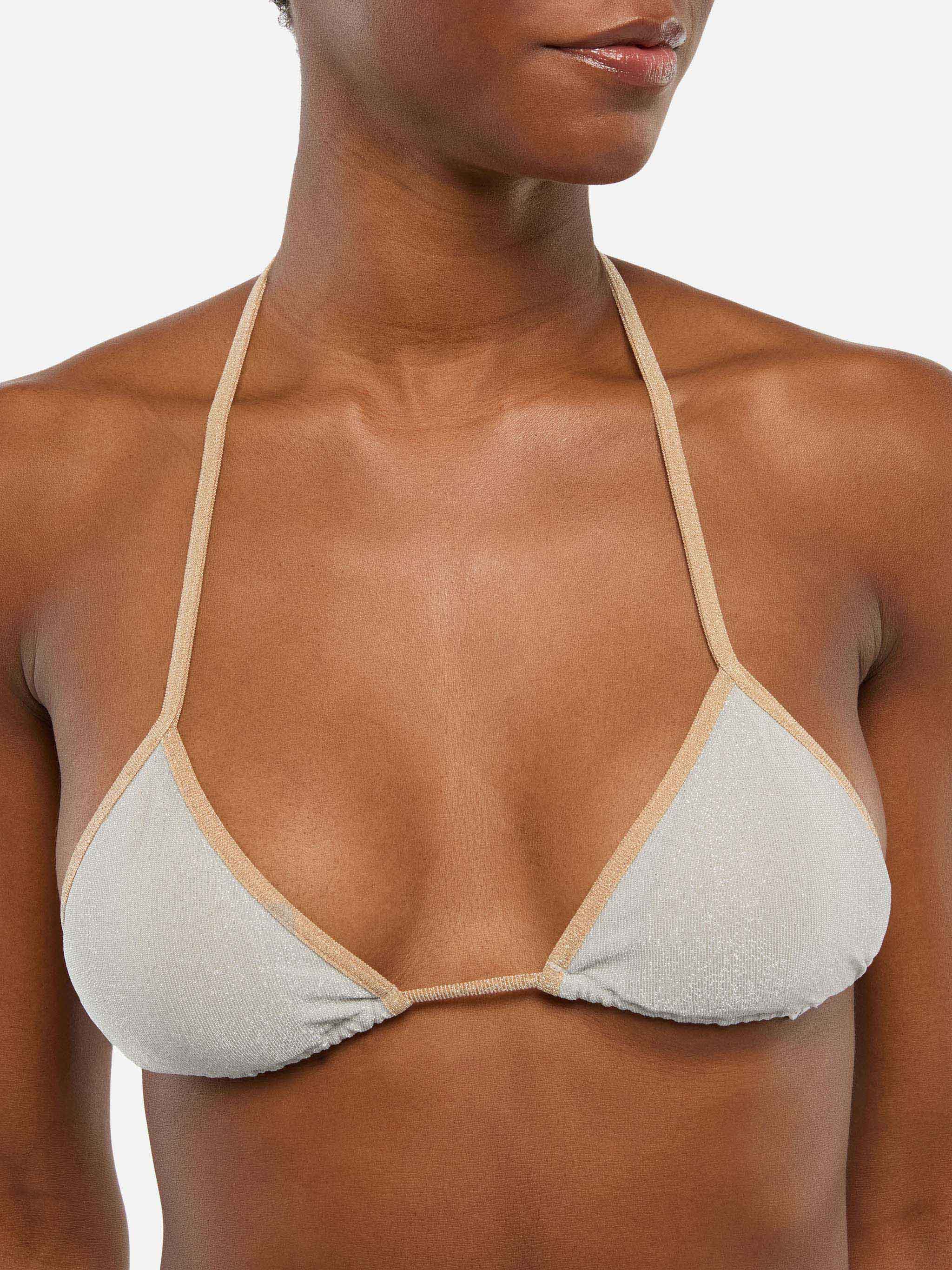 Leah Marielle classic triangle bikini in silver lurex with gold trim - Image 3