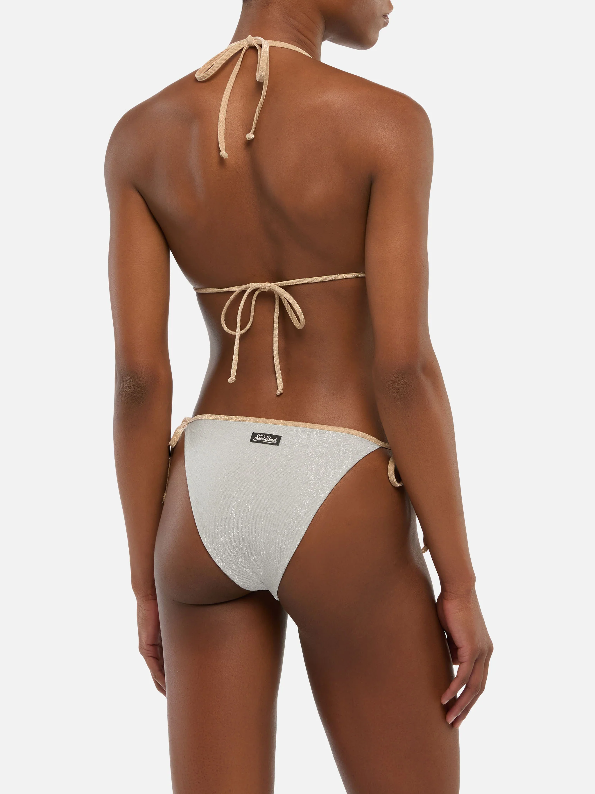Leah Marielle classic triangle bikini in silver lurex with gold trim - Image 4