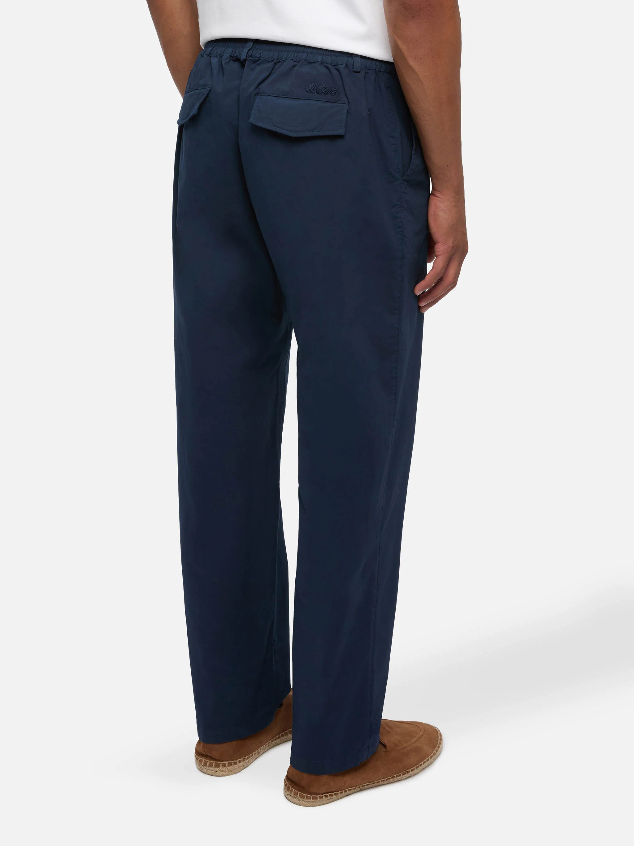 Marine blue cotton pants Calais with drawstring - Image 2