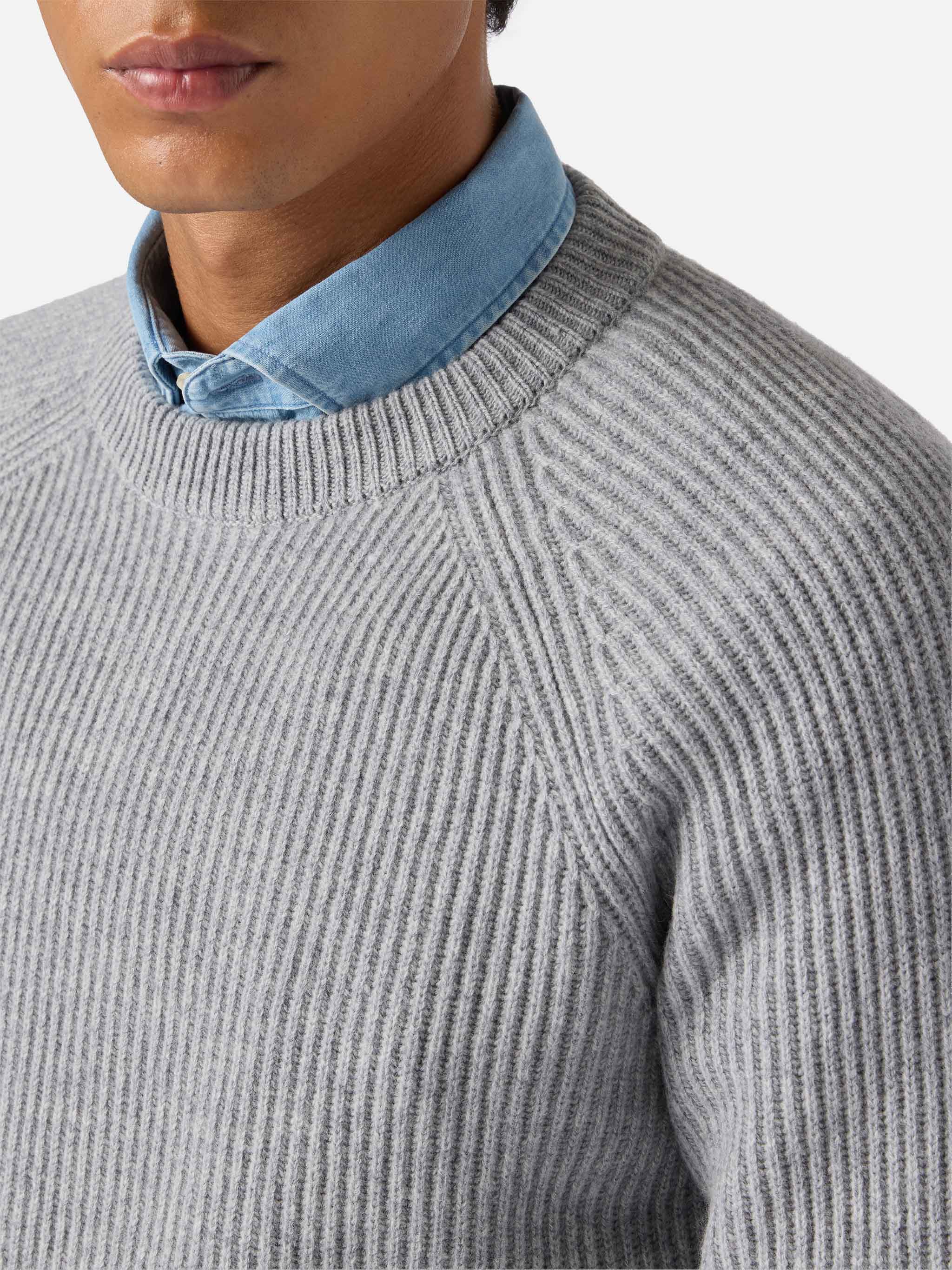 Marine pure-wool sweater in grey melange with English rib knit - Image 2