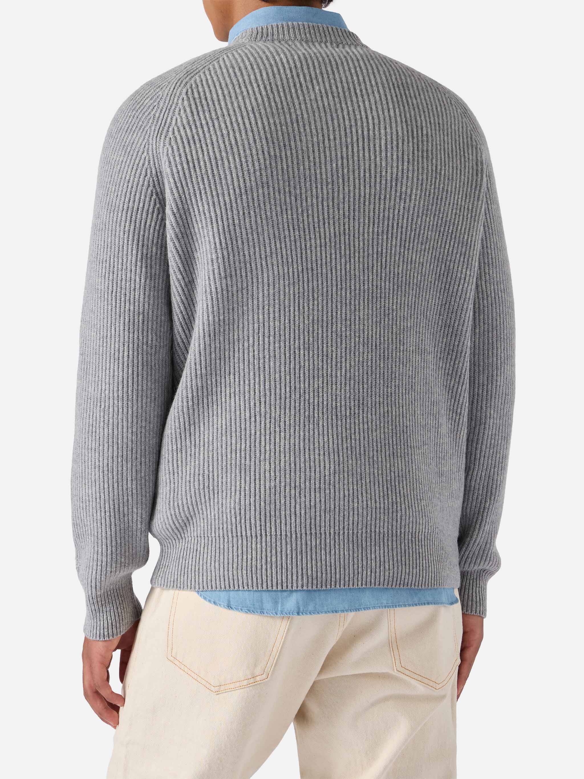 Marine pure-wool sweater in grey melange with English rib knit - Image 3