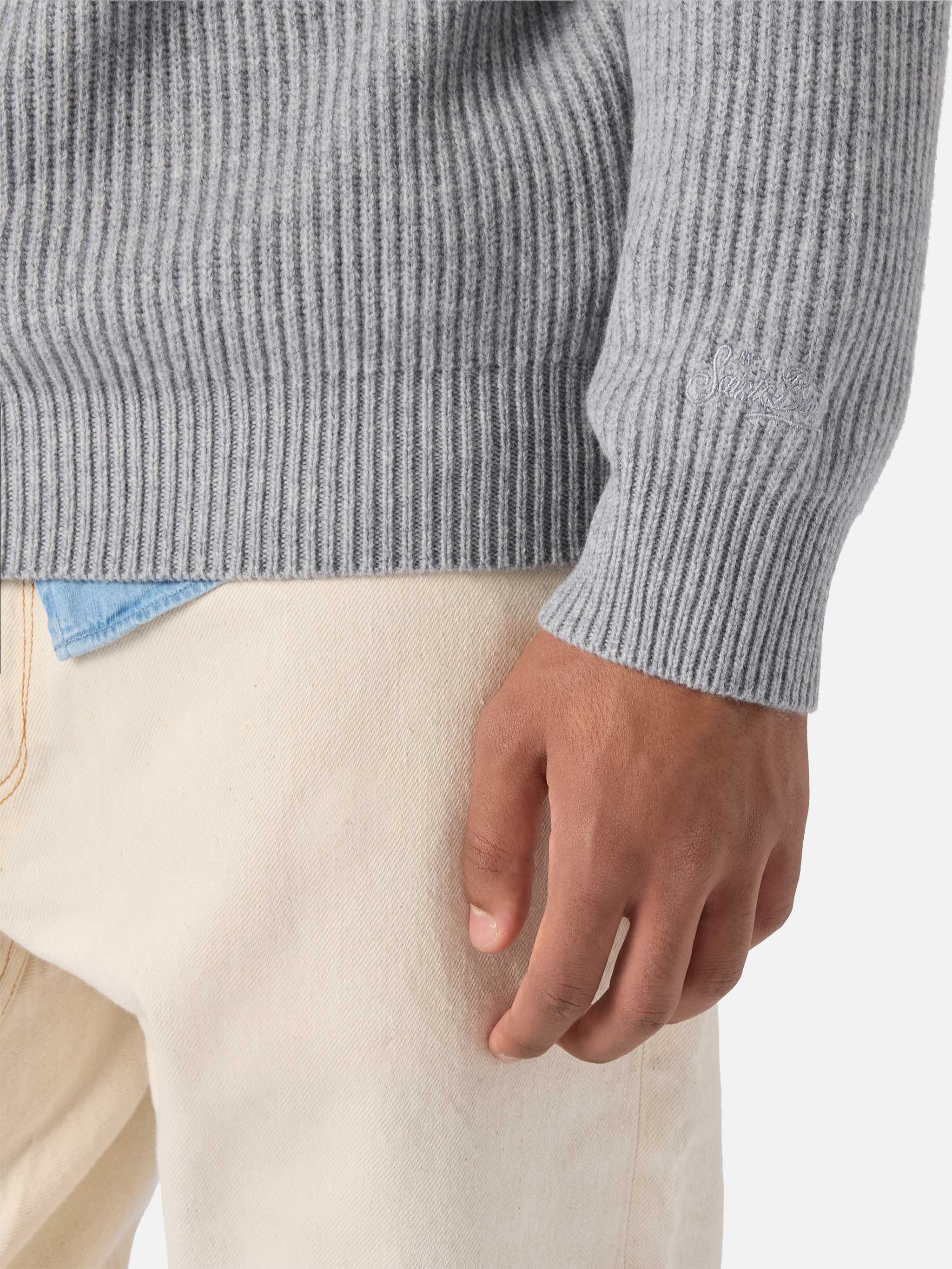 Marine pure-wool sweater in grey melange with English rib knit - Image 4