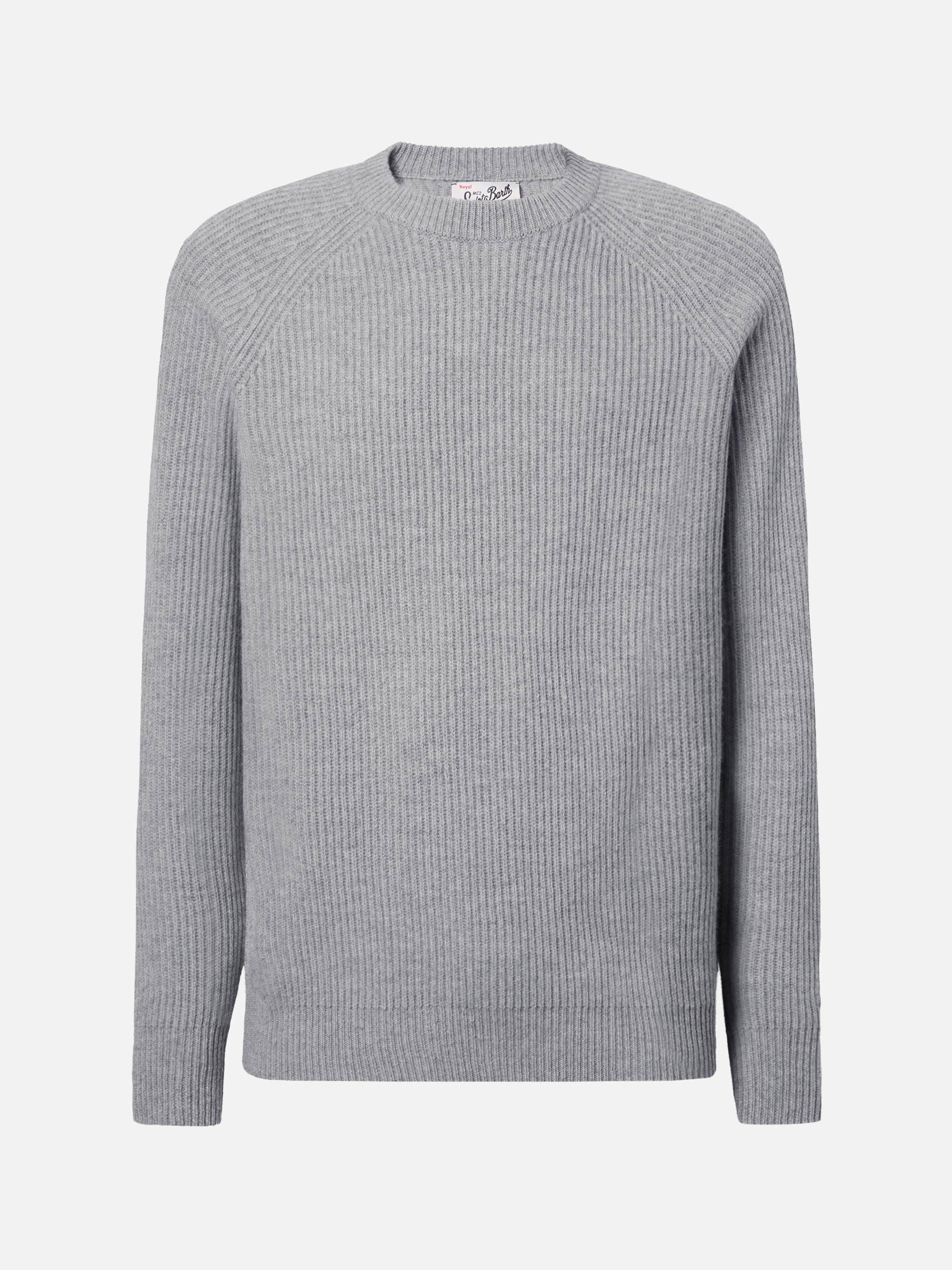 Marine pure-wool sweater in grey melange with English rib knit - Image 5