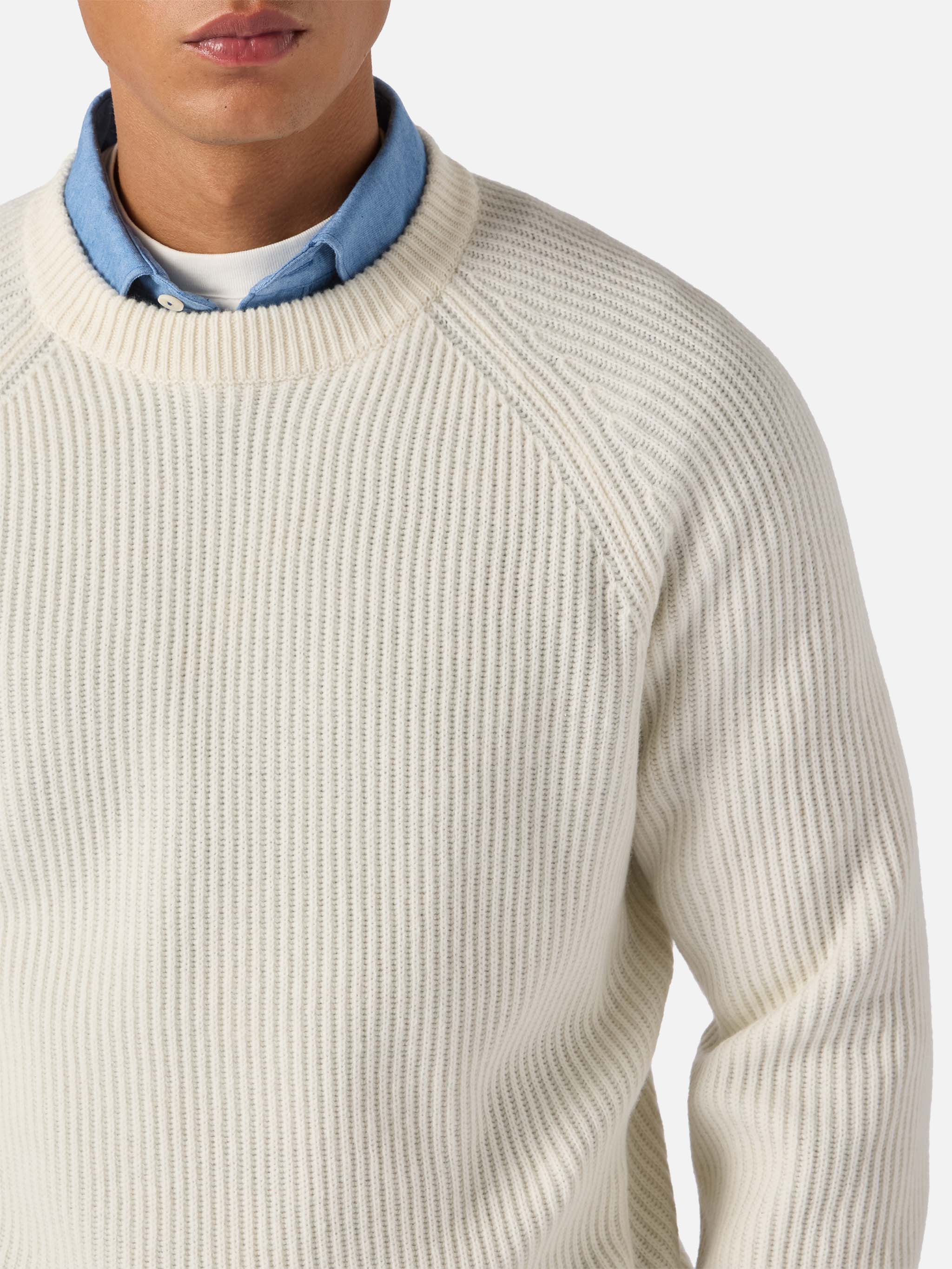 Marine pure-wool sweater in white with English rib knit - Image 2