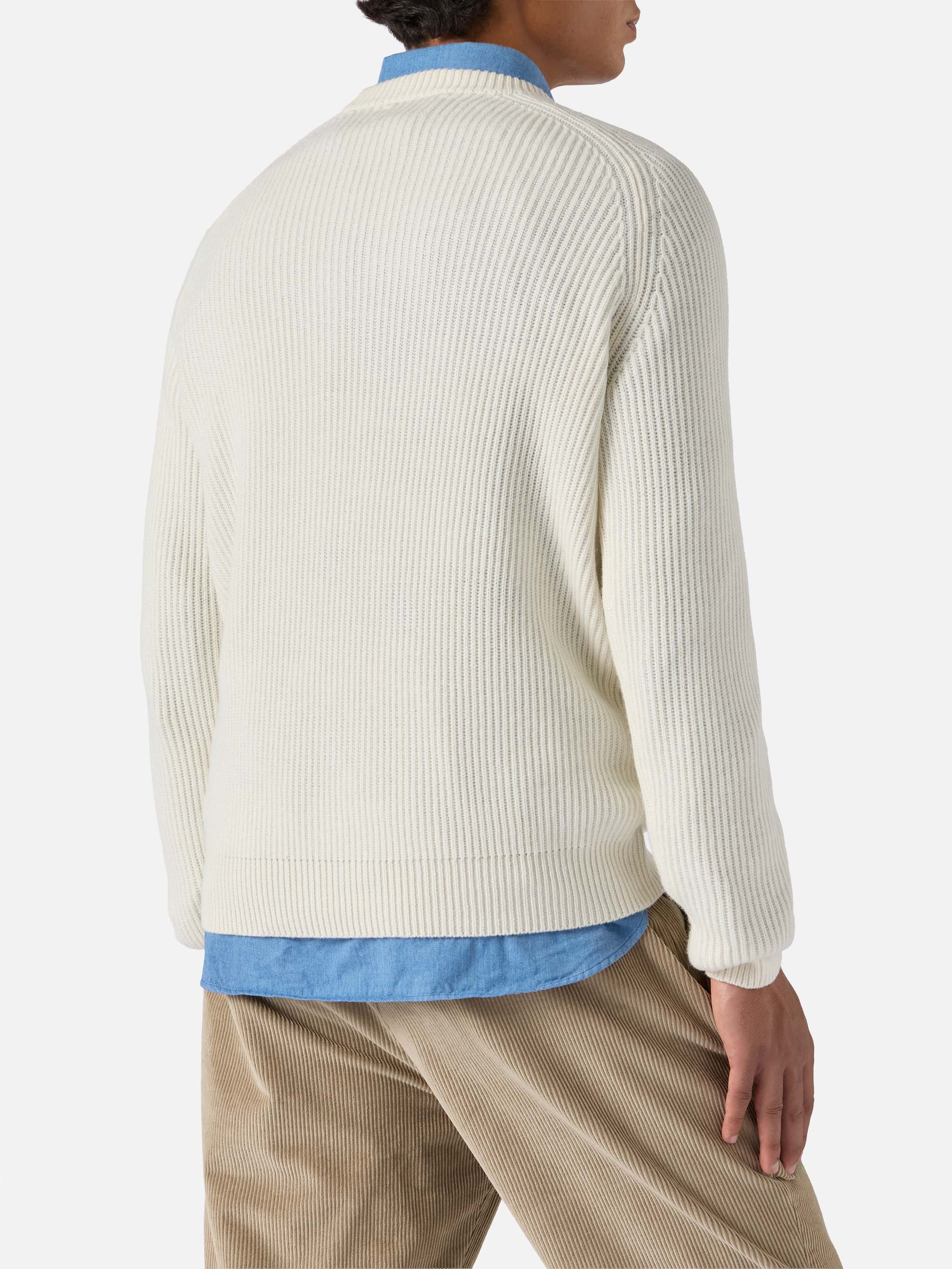 Marine pure-wool sweater in white with English rib knit - Image 3