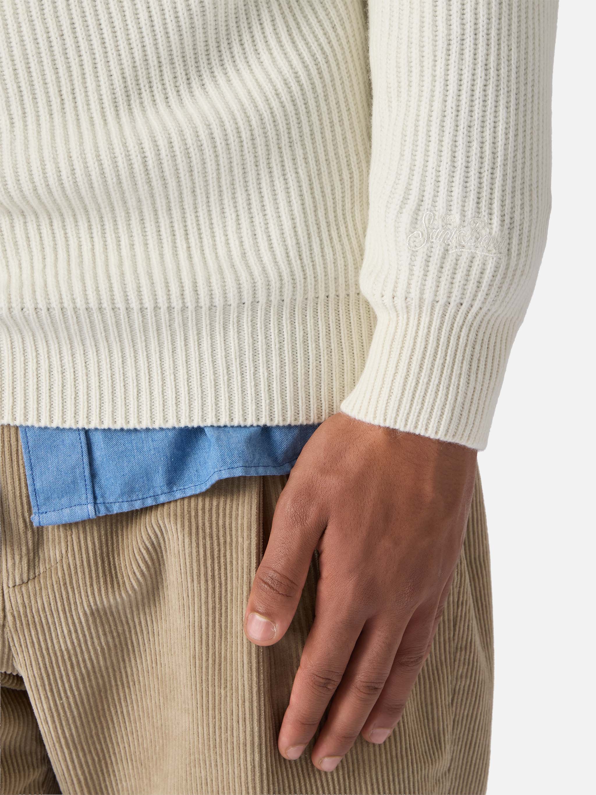 Marine pure-wool sweater in white with English rib knit - Image 4