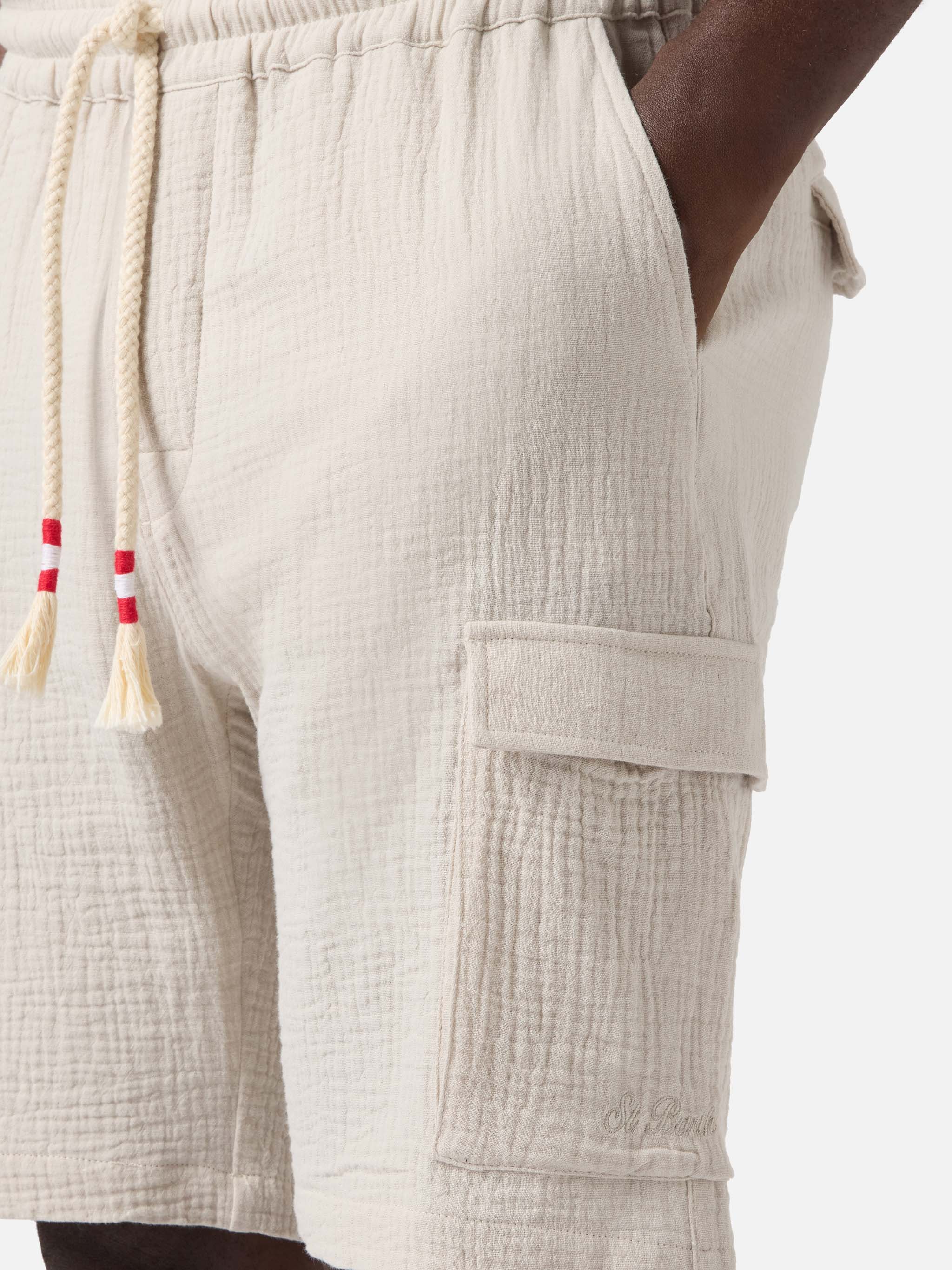 Marseille bermuda shorts in crinkled pure cotton gauze soft beige - Image 2