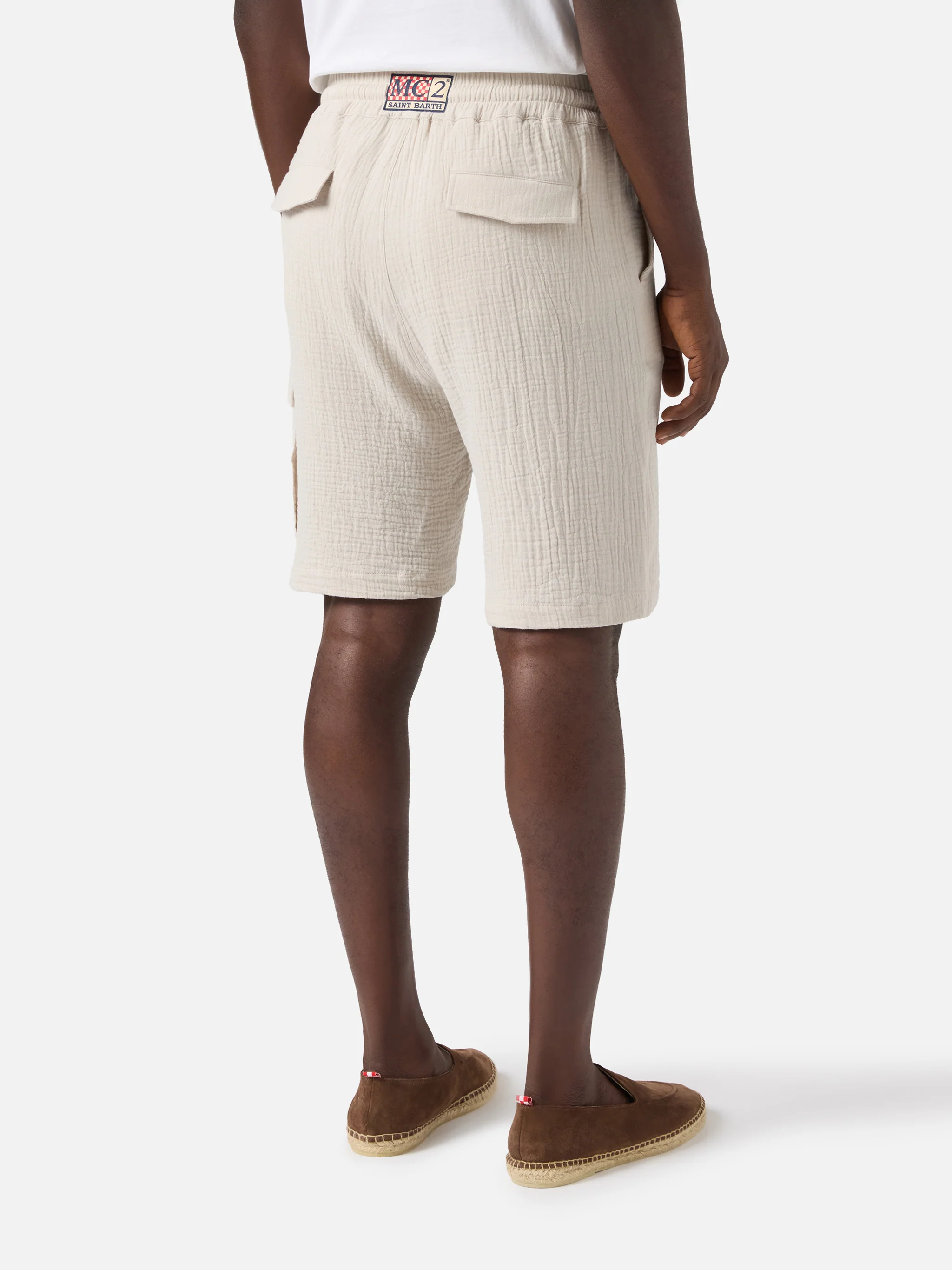 Marseille bermuda shorts in crinkled pure cotton gauze soft beige - Image 3
