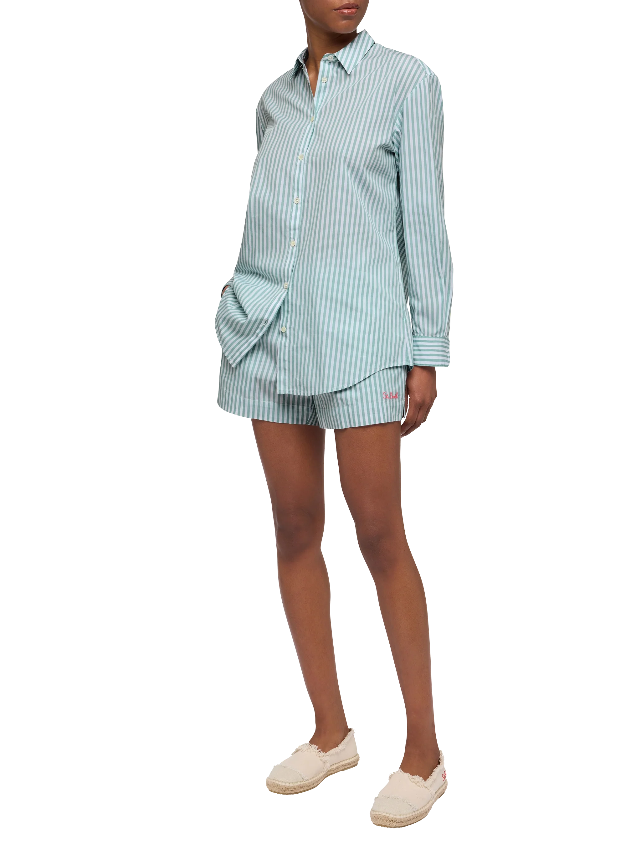 Meave cotton poplin pull up shorts with striped print - Image 2