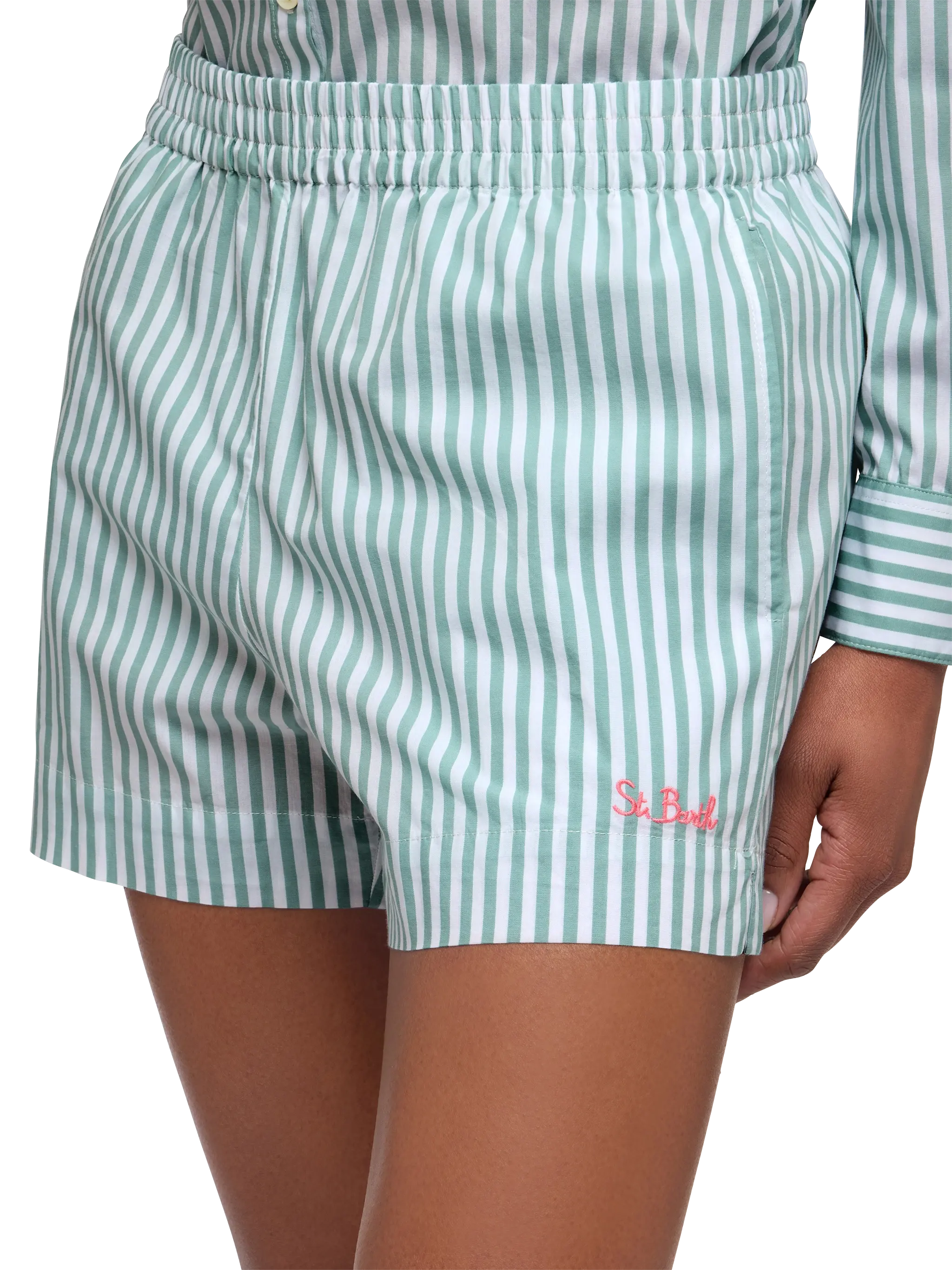 Meave cotton poplin pull up shorts with striped print - Image 4