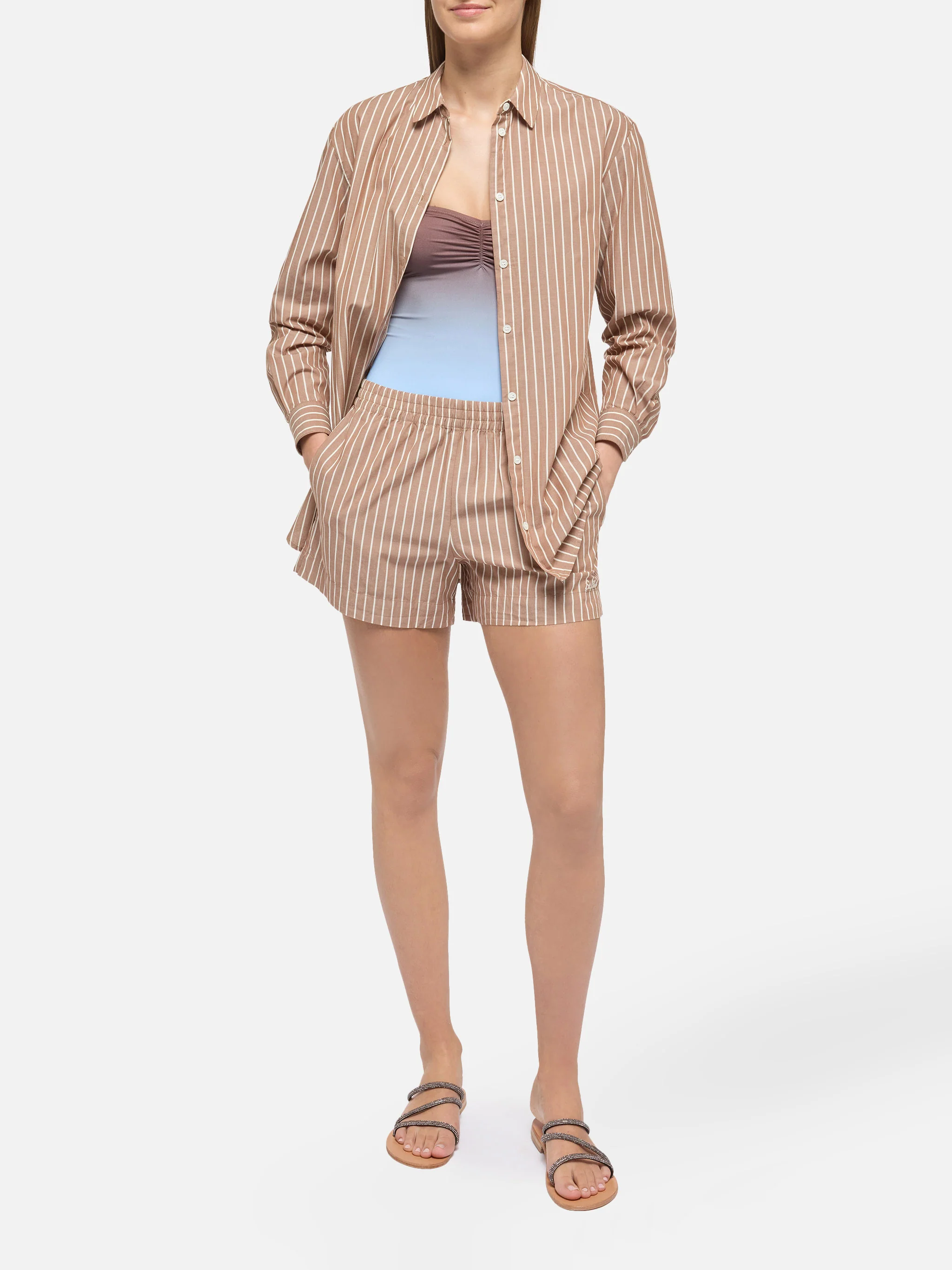 Meave cotton poplin pull up shorts with striped print - Image 4