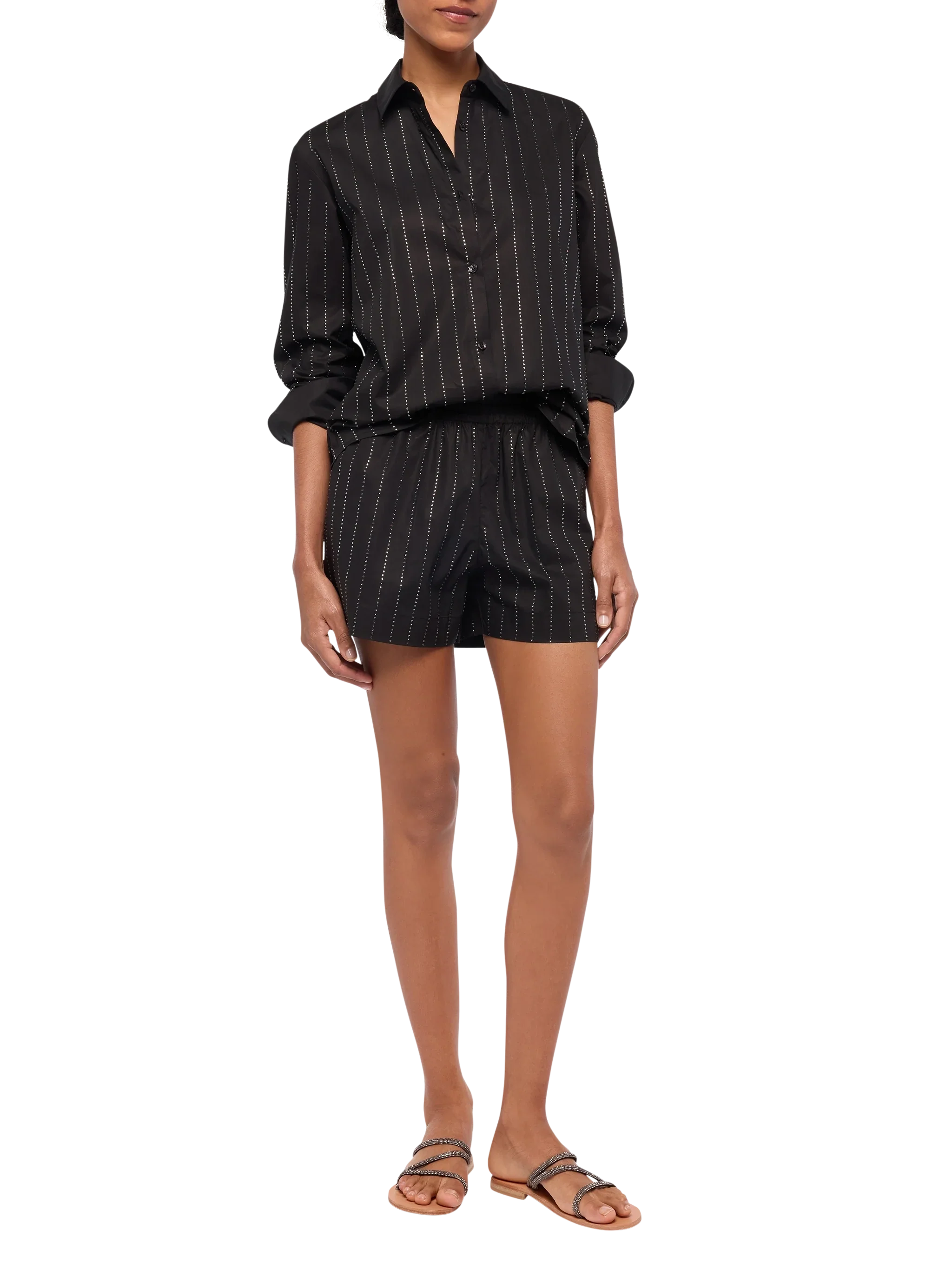 Meave cotton poplin pull up shorts with striped rhinestone embellishment - Image 4