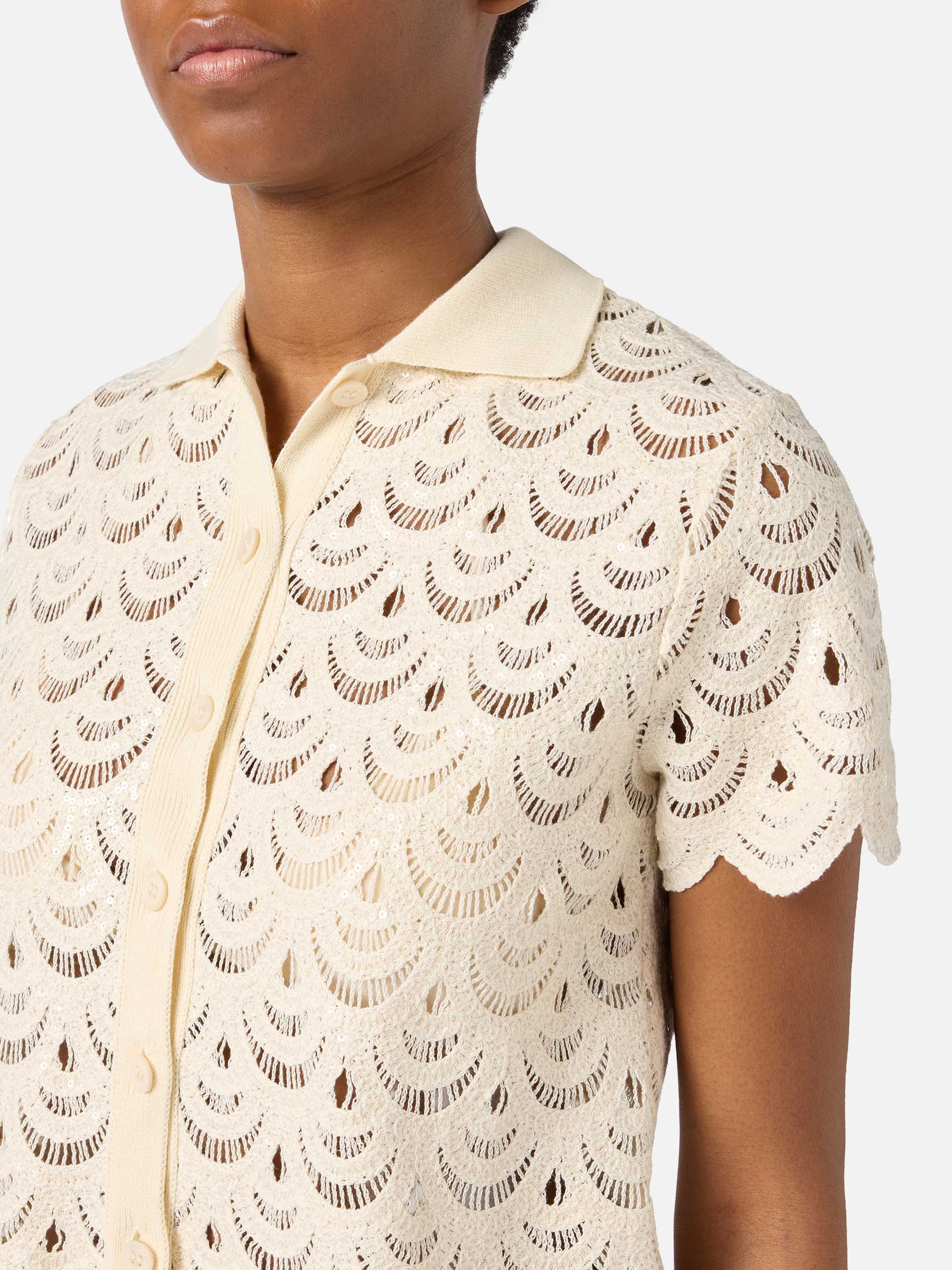 Meave crochet-effect cotton knit polo with sequins - Image 2
