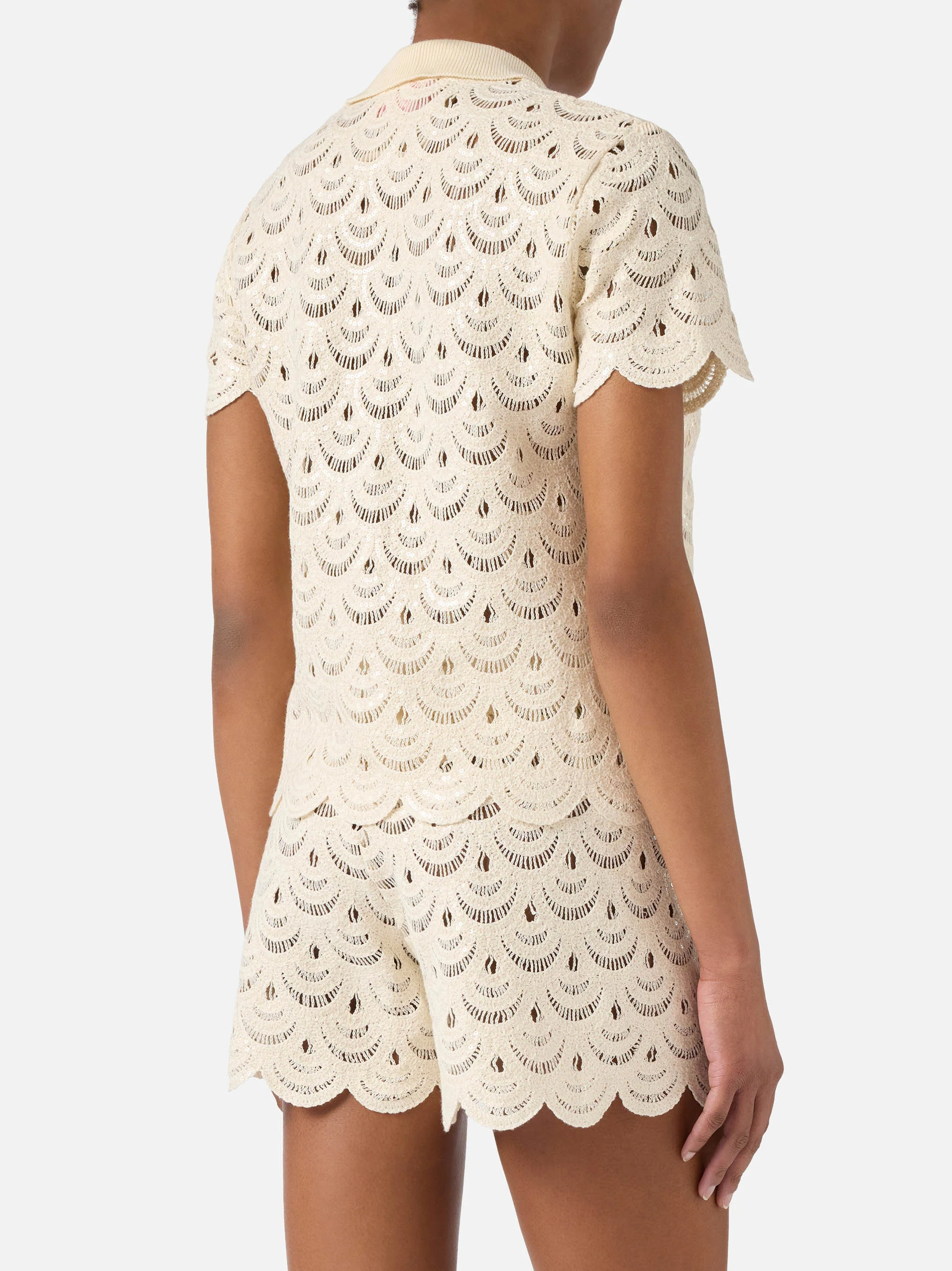 Meave crochet-effect cotton knit polo with sequins - Image 3
