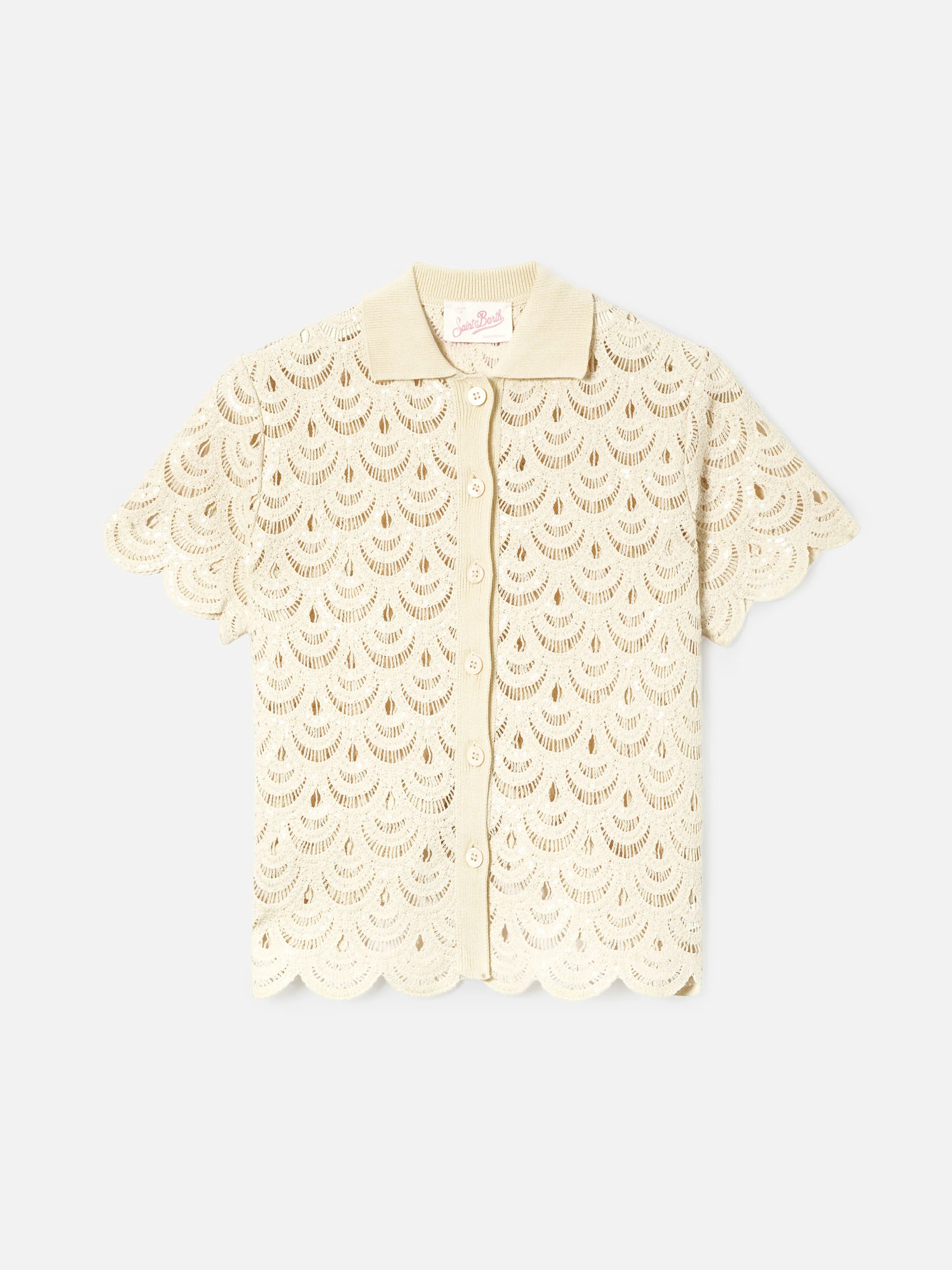 Meave crochet-effect cotton knit polo with sequins - Image 5