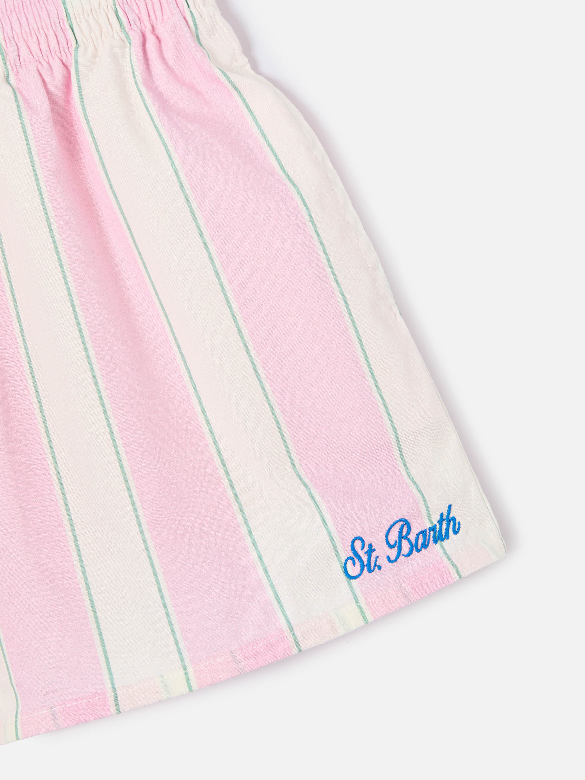 Meave Jr cotton poplin shorts with white, pink and green stripes - Image 2