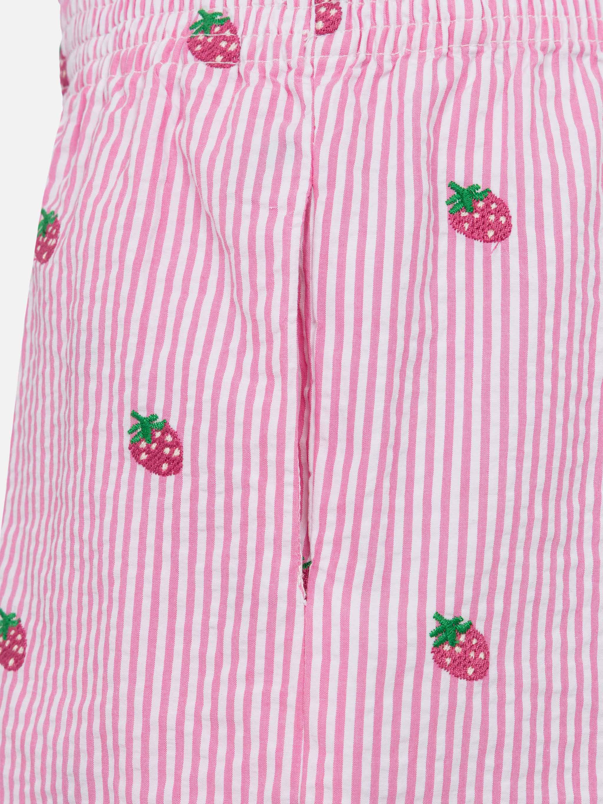 Meave Jr cotton seersucker pull-up shorts with srtrawberry embroidery - Image 3
