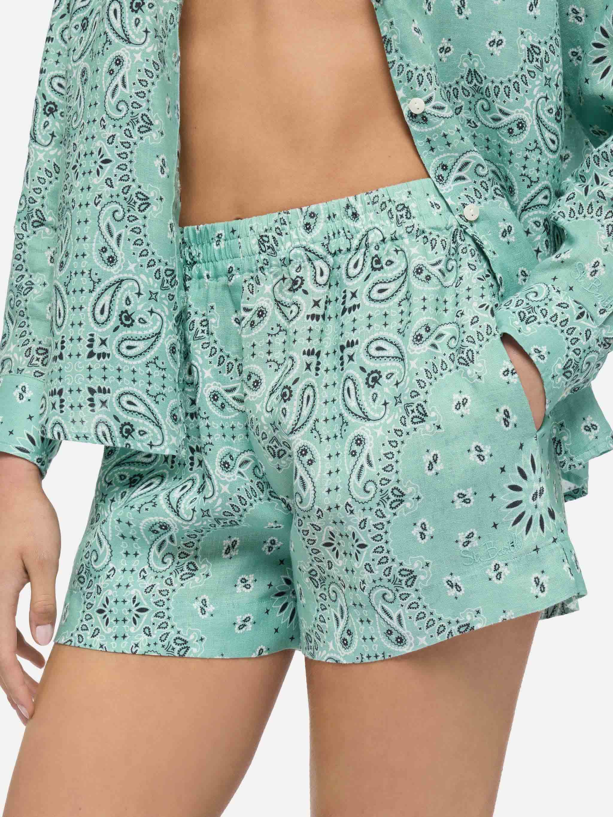 Meave linen pull up shorts with bandana print - Image 3