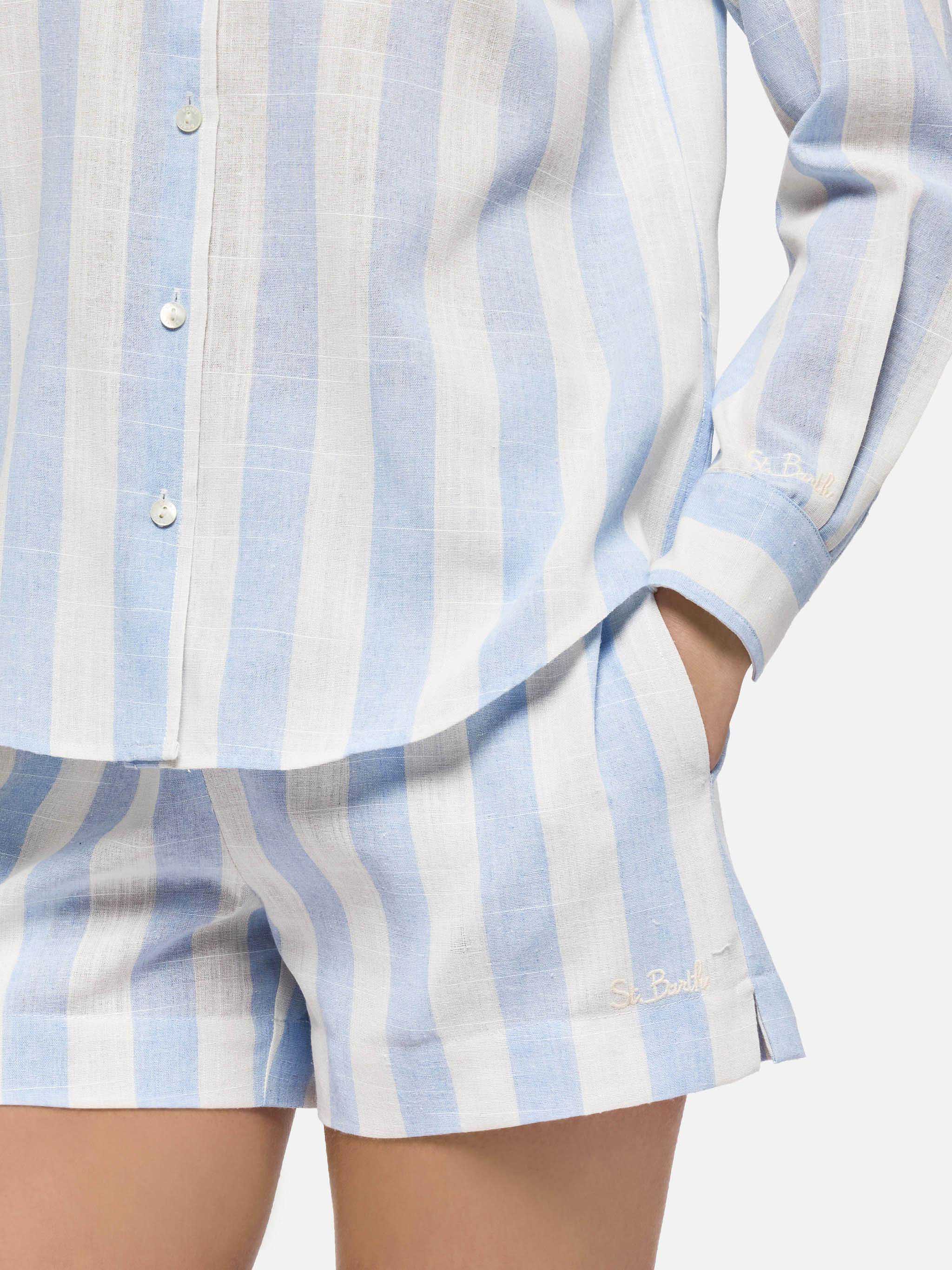 Meave cotton pull up shorts with light blue striped print - Image 4