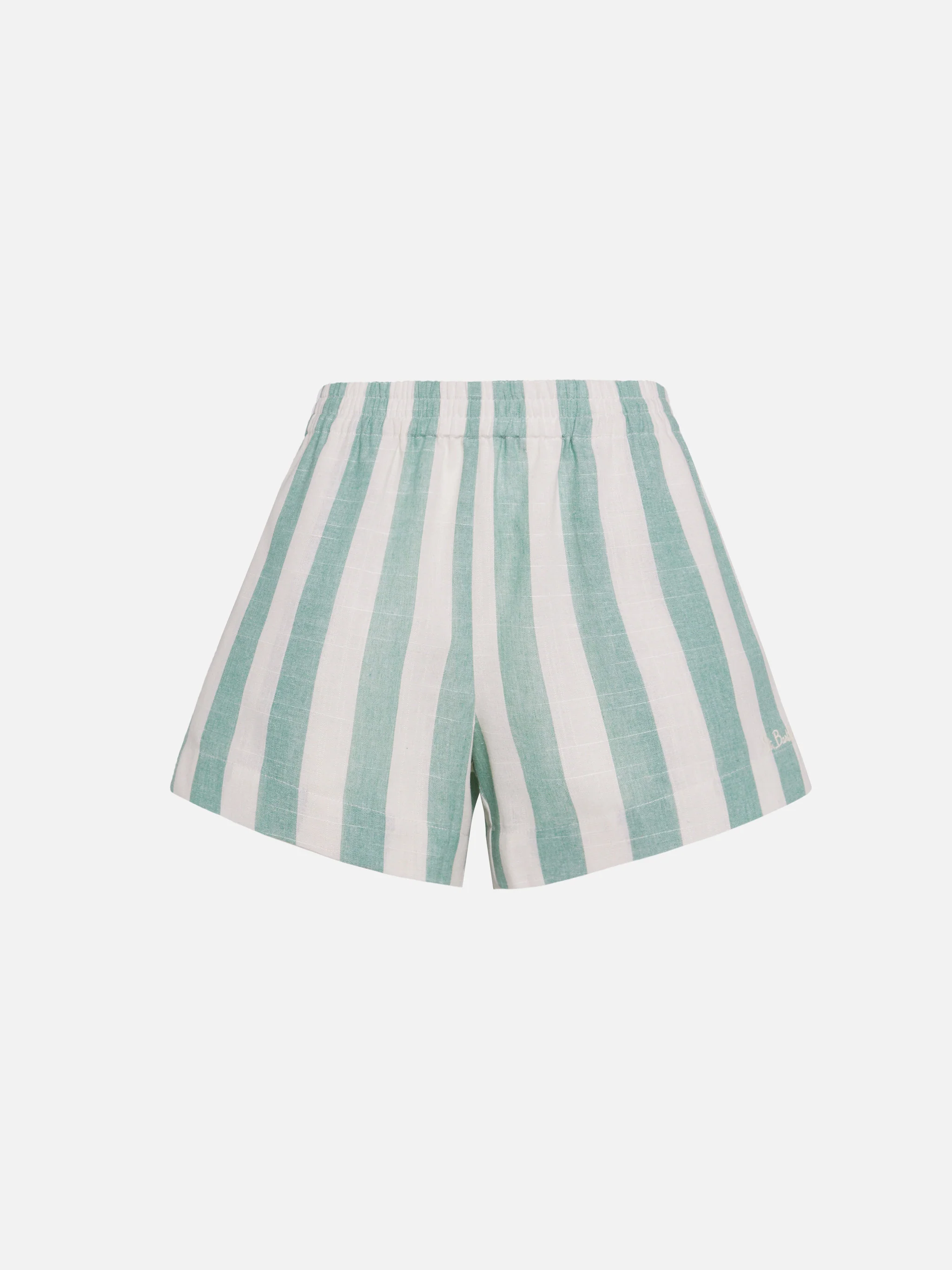 Meave cotton pull up shorts with sage green striped print - Image 5