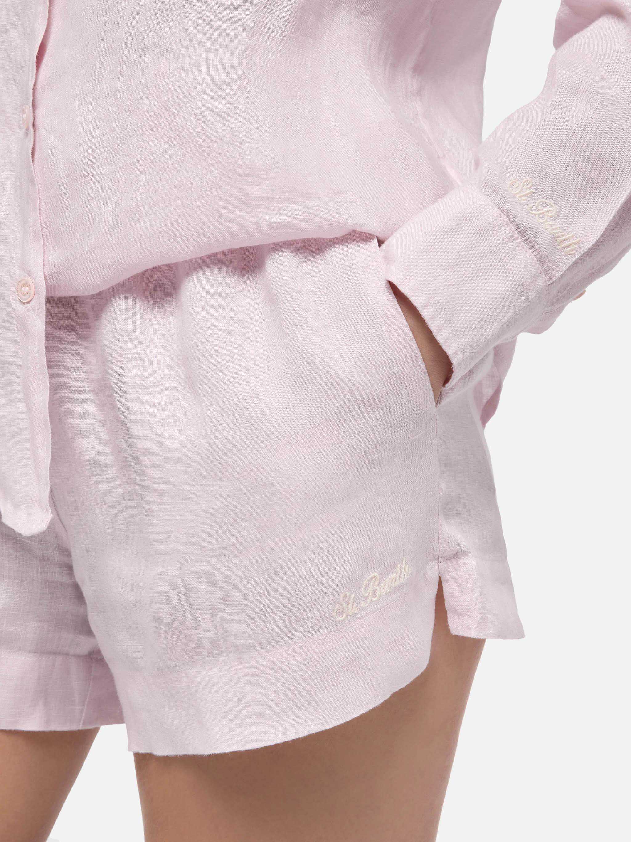 Meave pink linen pull up shorts - Image 3