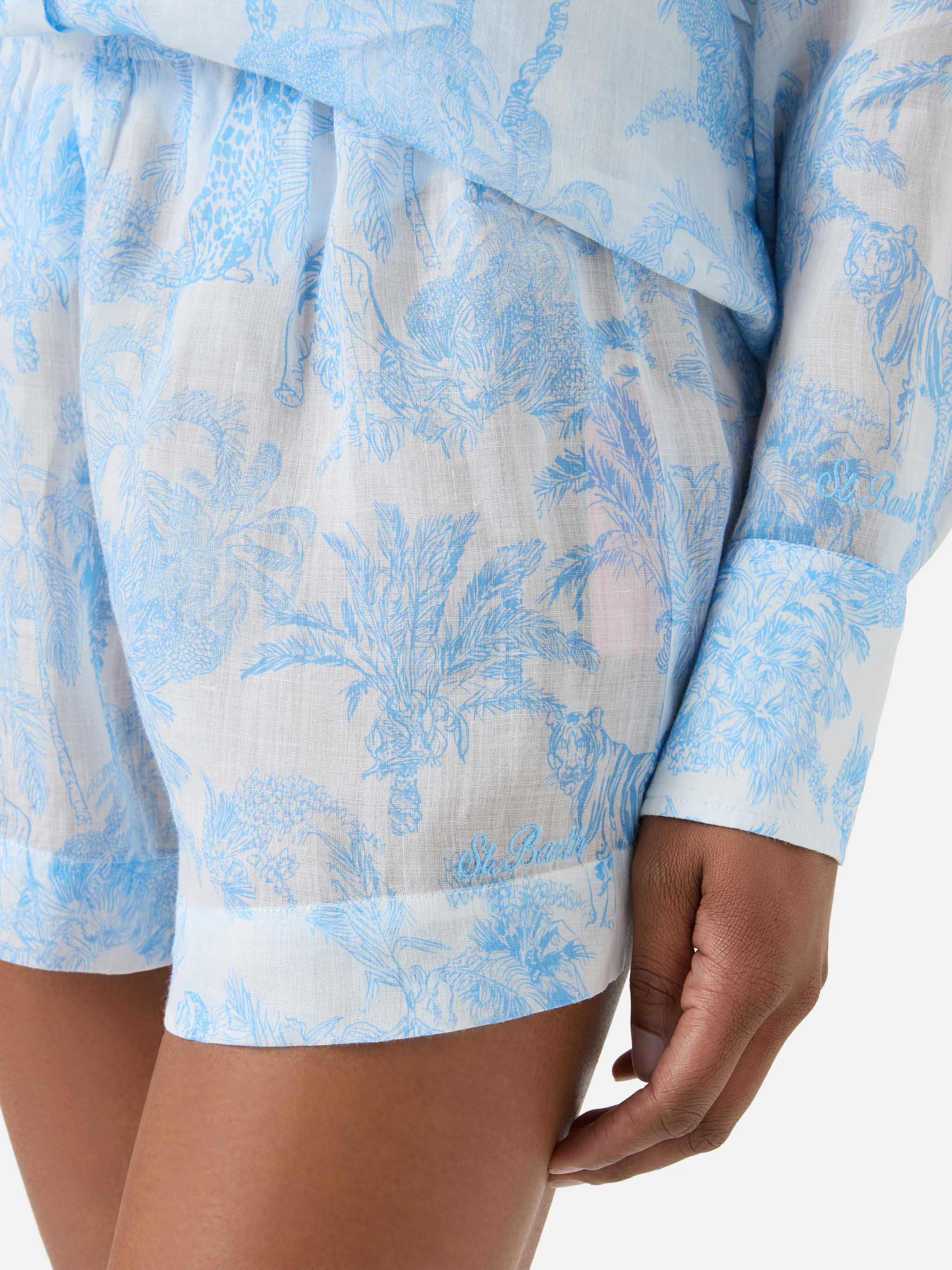 Meave ramie shorts with light blue toile de Jouy print - Image 2