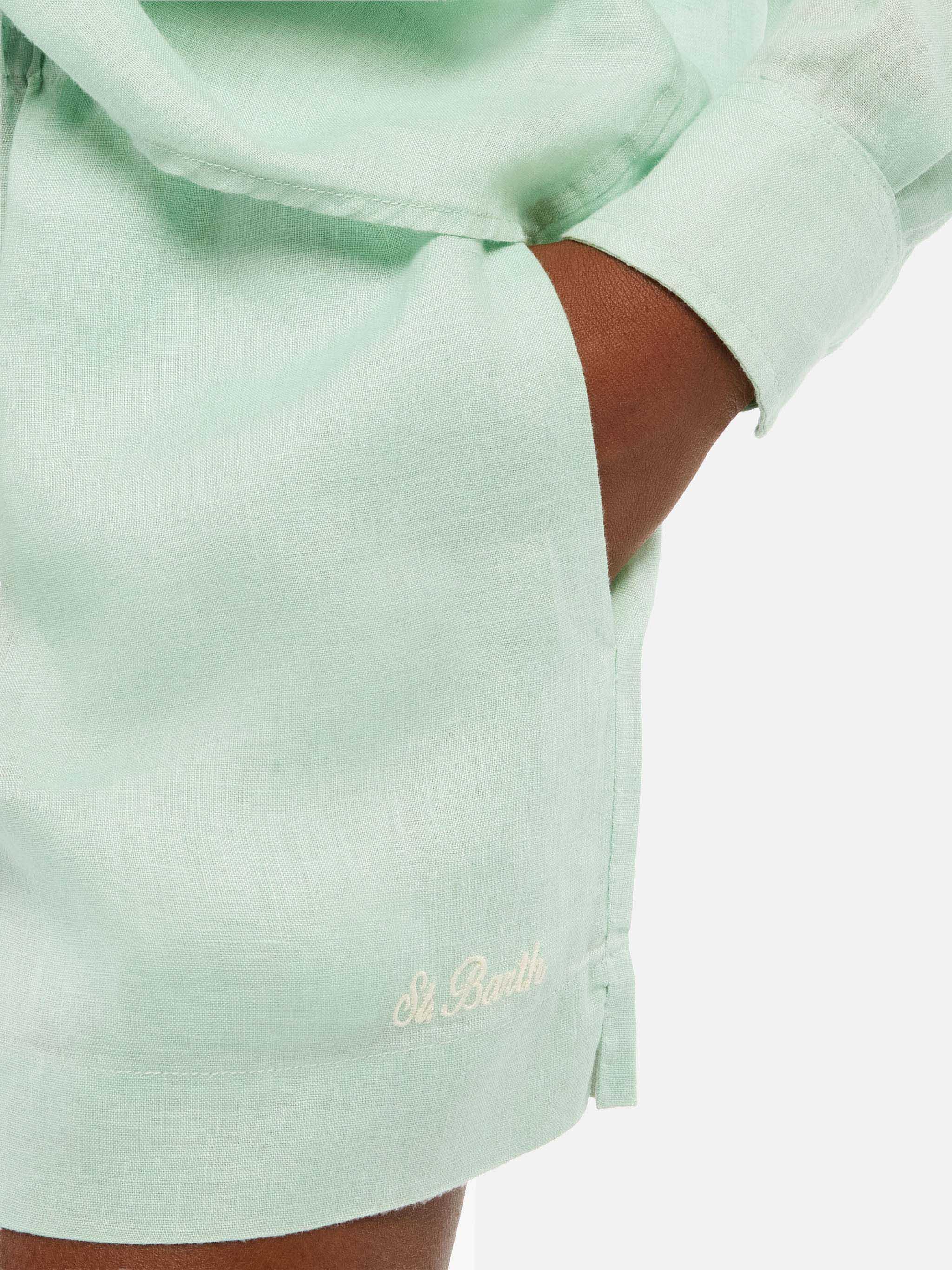 Meave sage green linen pull up shorts - Image 2