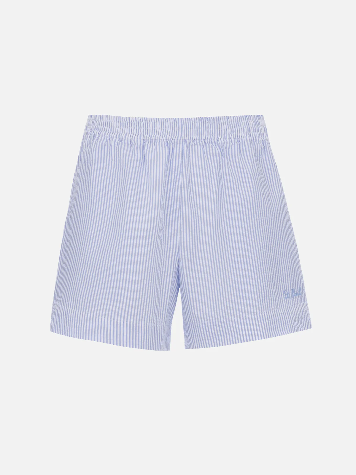 Meave seersucker cotton pull-up shorts with light blue striped print - Image 5