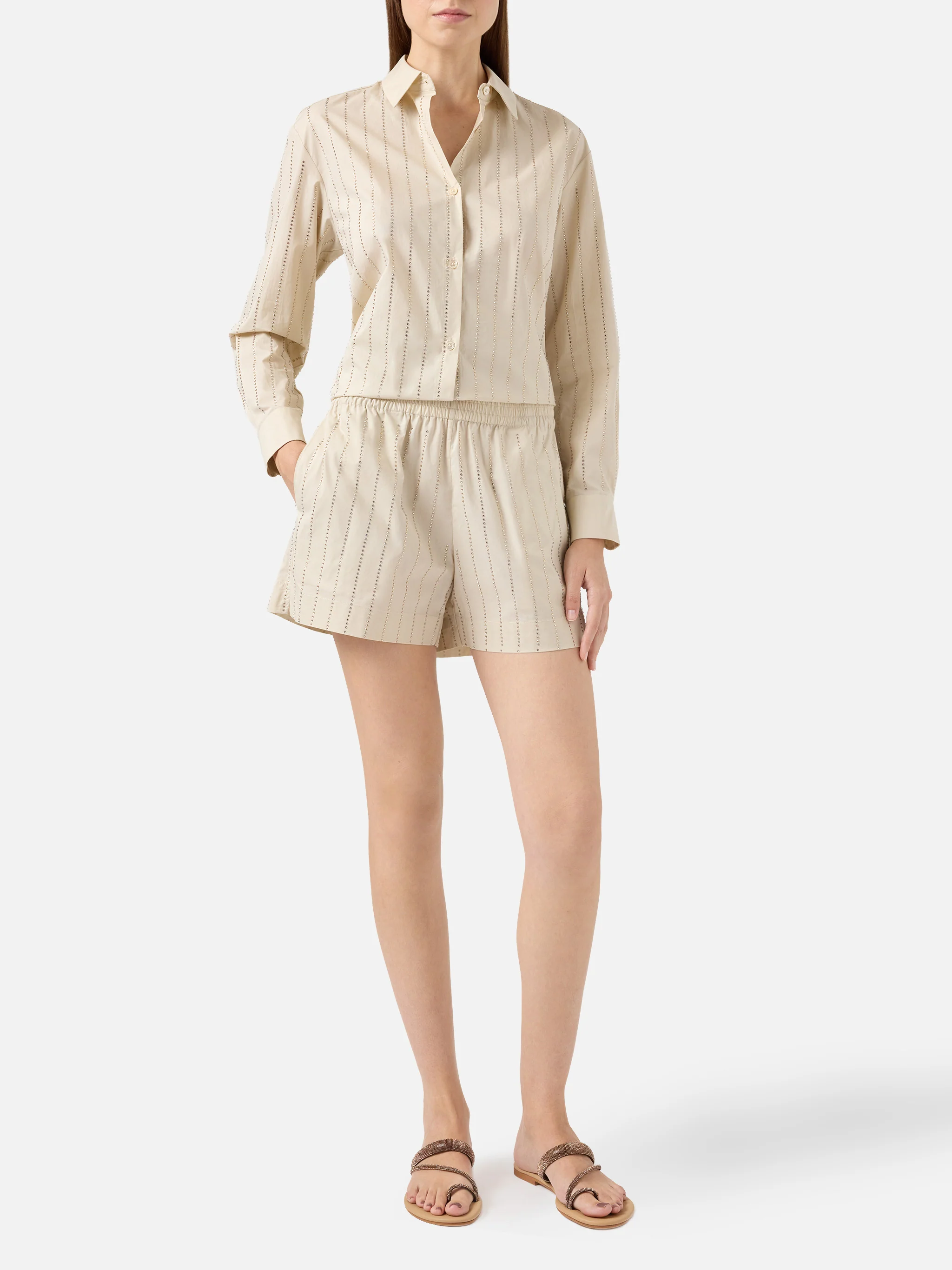 Meave cotton poplin pull up shorts with striped rhinestone embellishment - Image 2