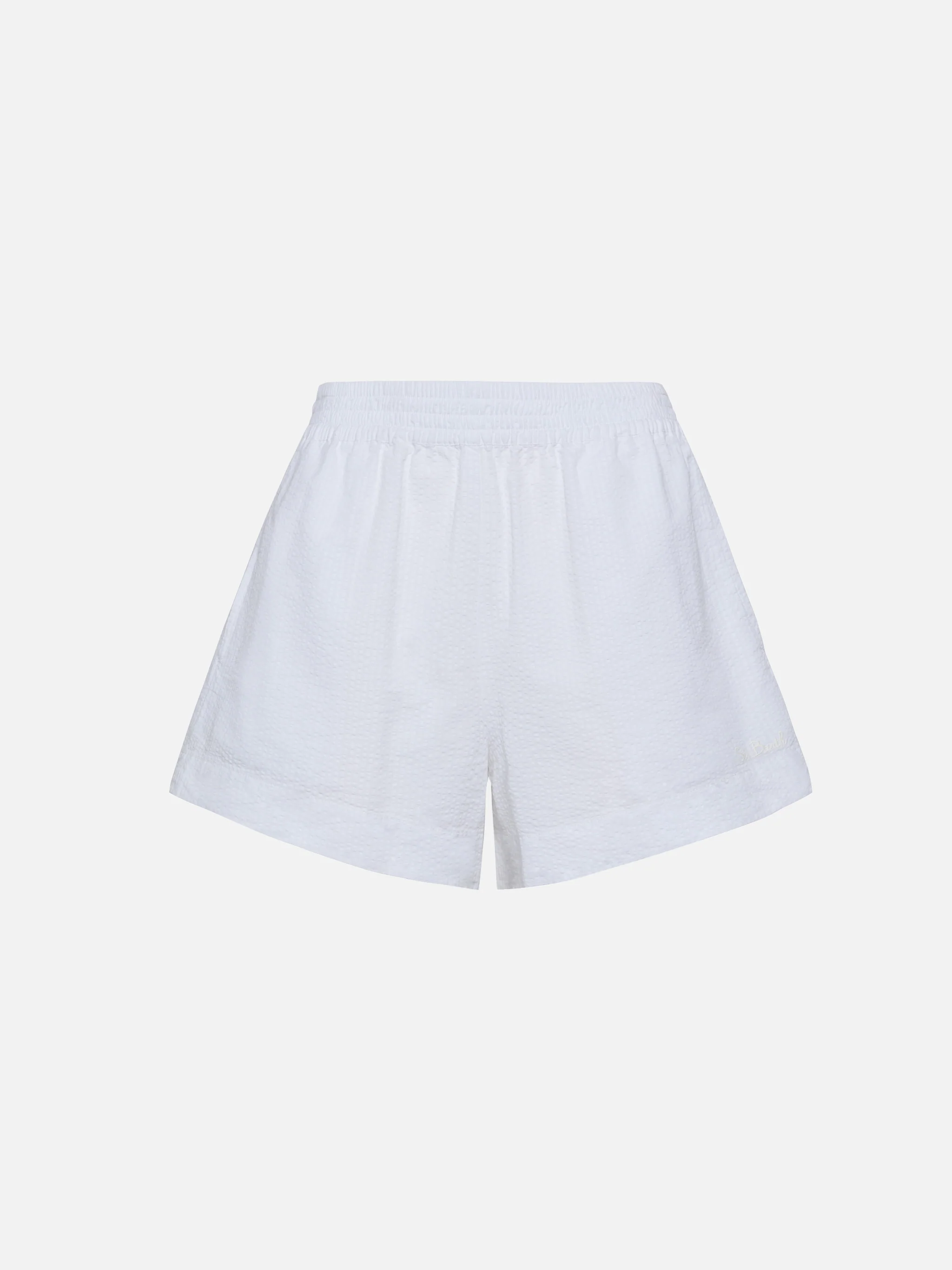 Meave white seersucker cotton pull-up shorts - Image 5