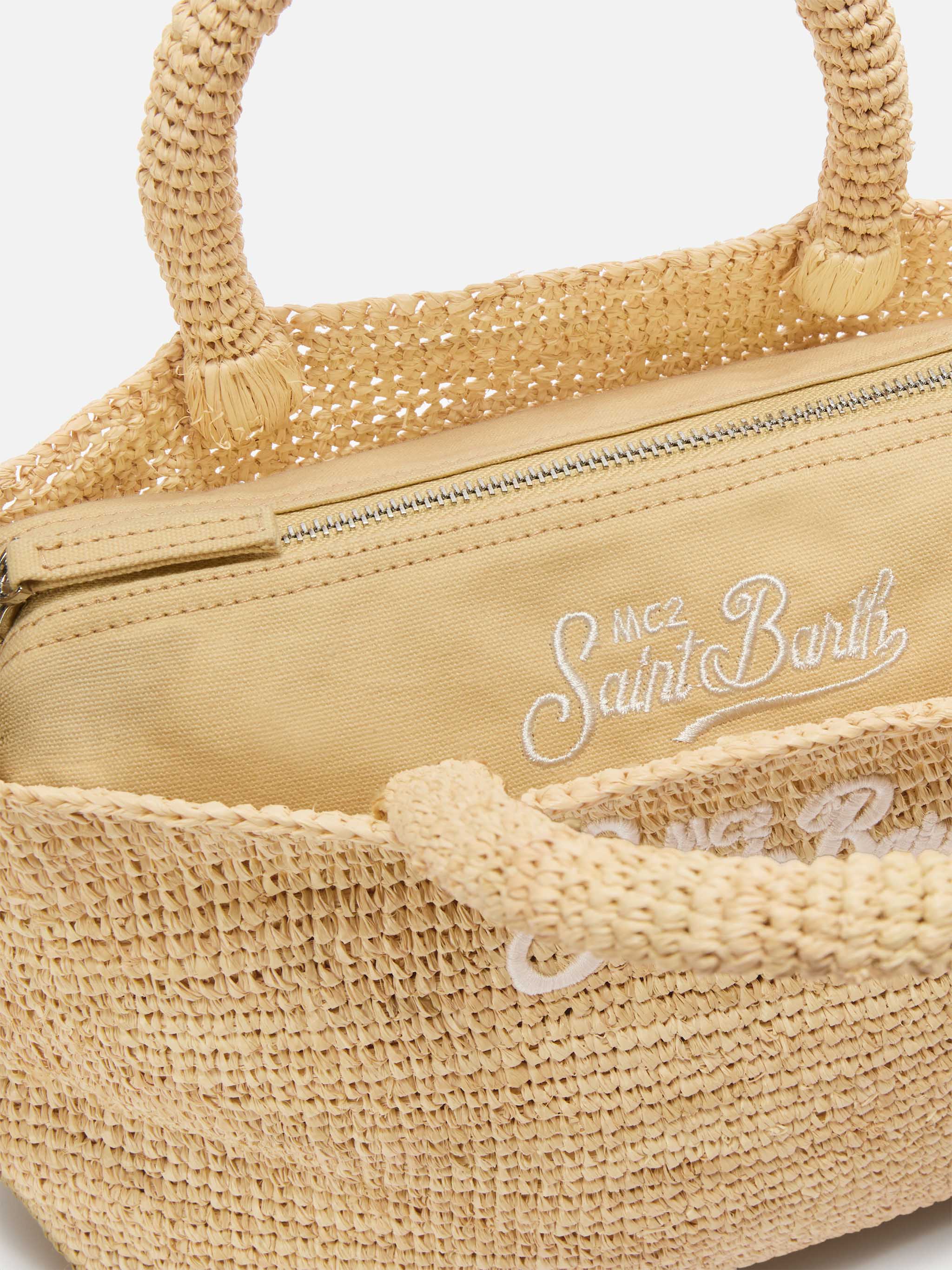 Medium Beach raffia bag with embroidered logo - Image 5
