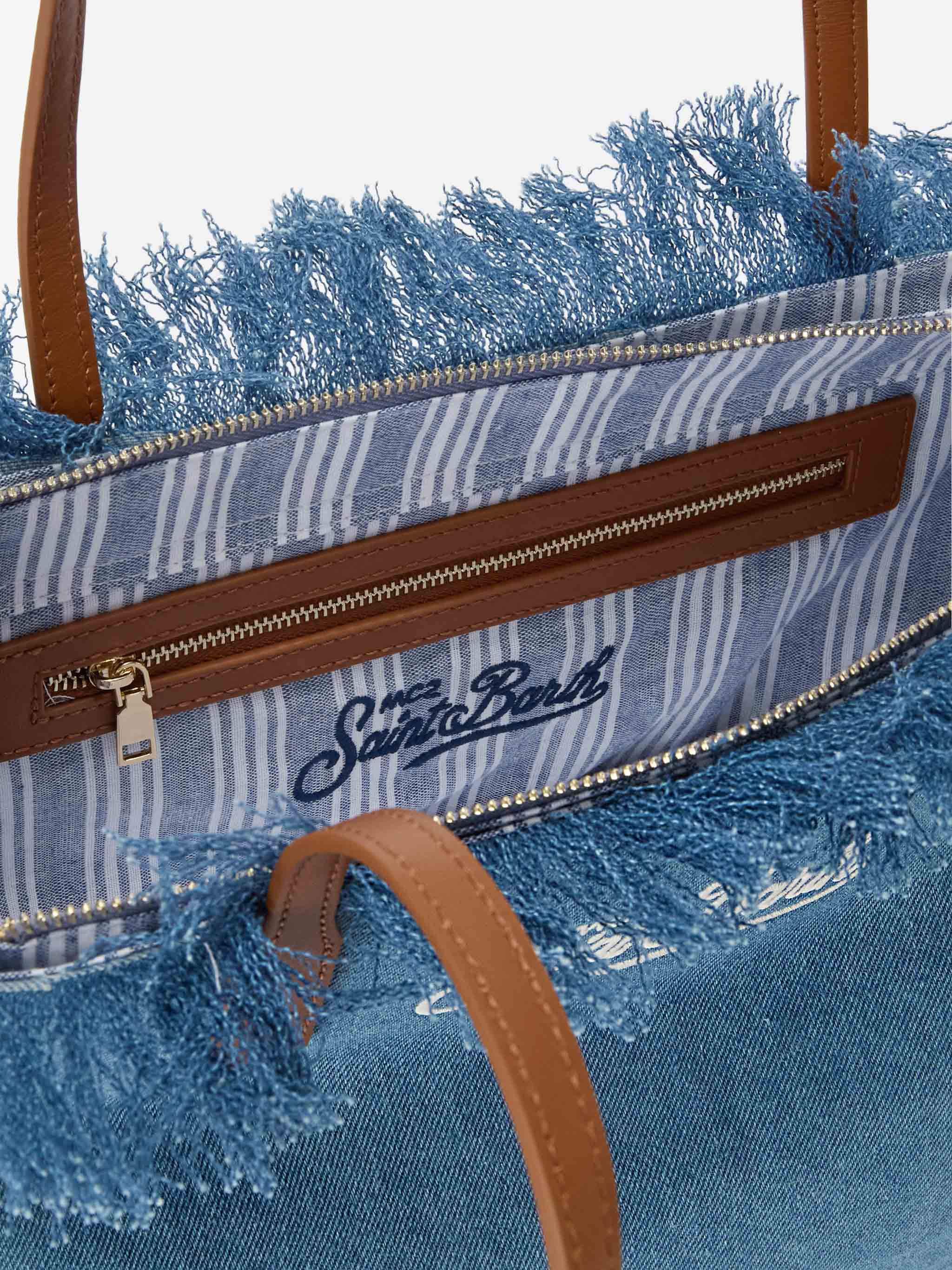 Medium City shopper bag in denim fabric with fringes - Image 5