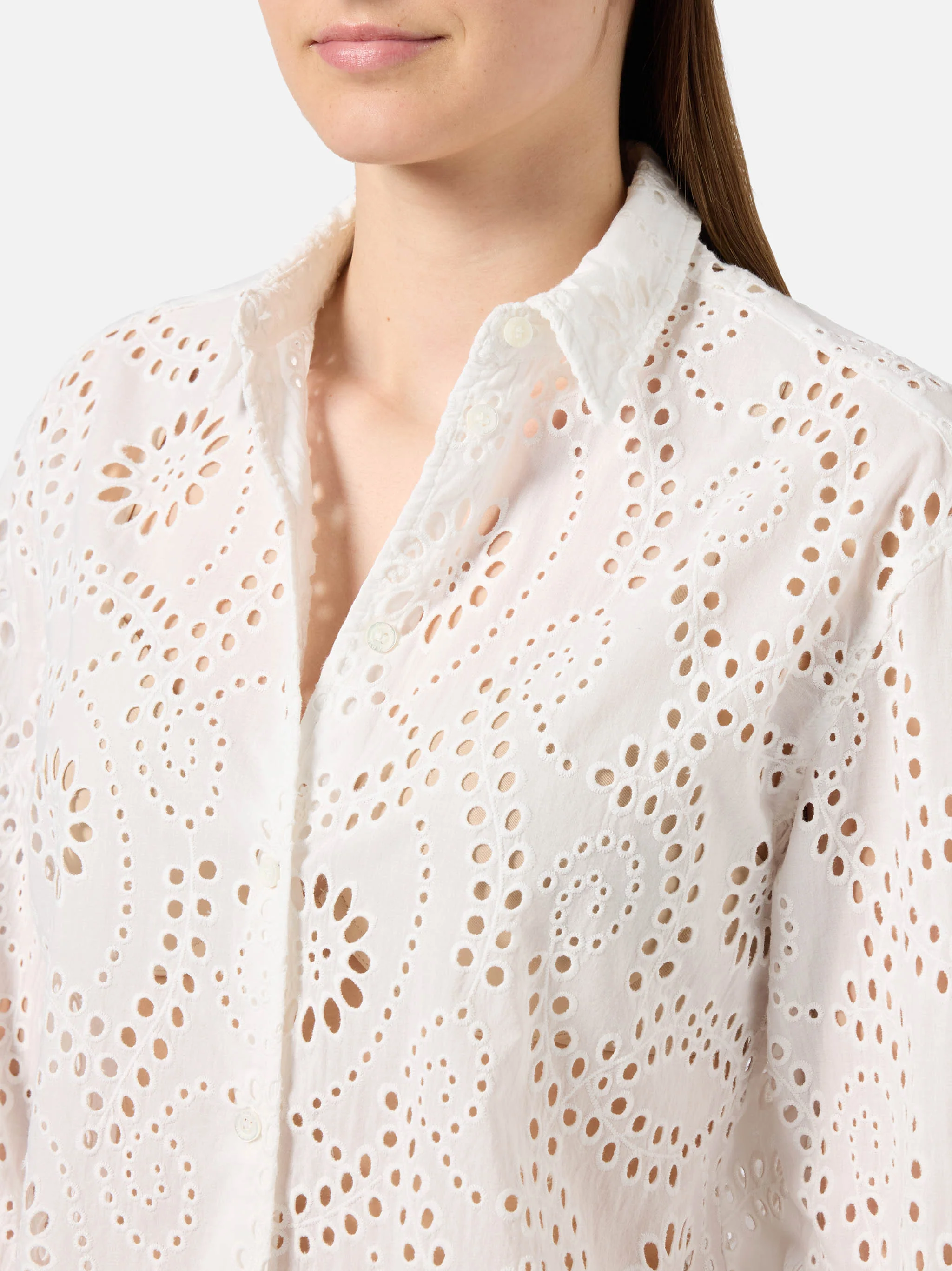 Meredith broderie anglaise cotton shirt in white - Image 2