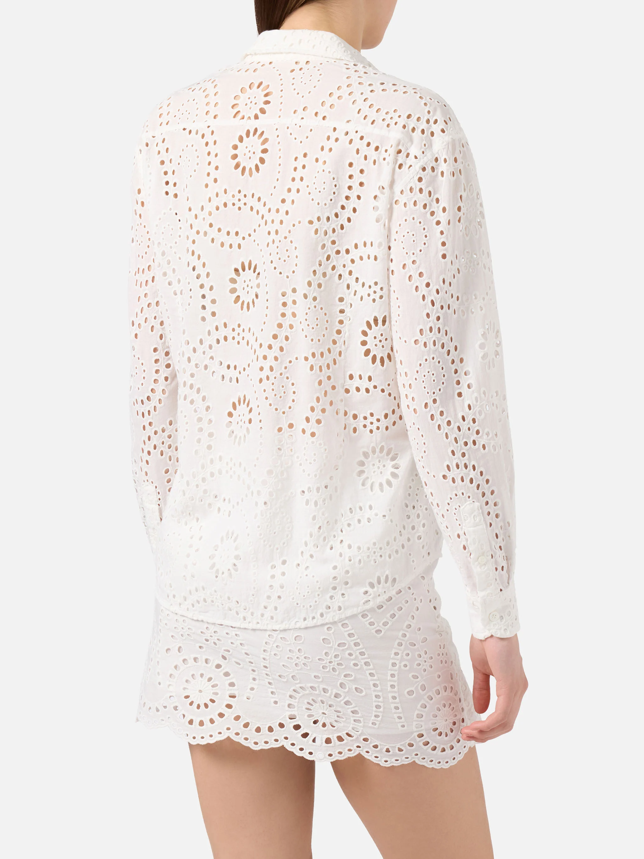 Meredith broderie anglaise cotton shirt in white - Image 3