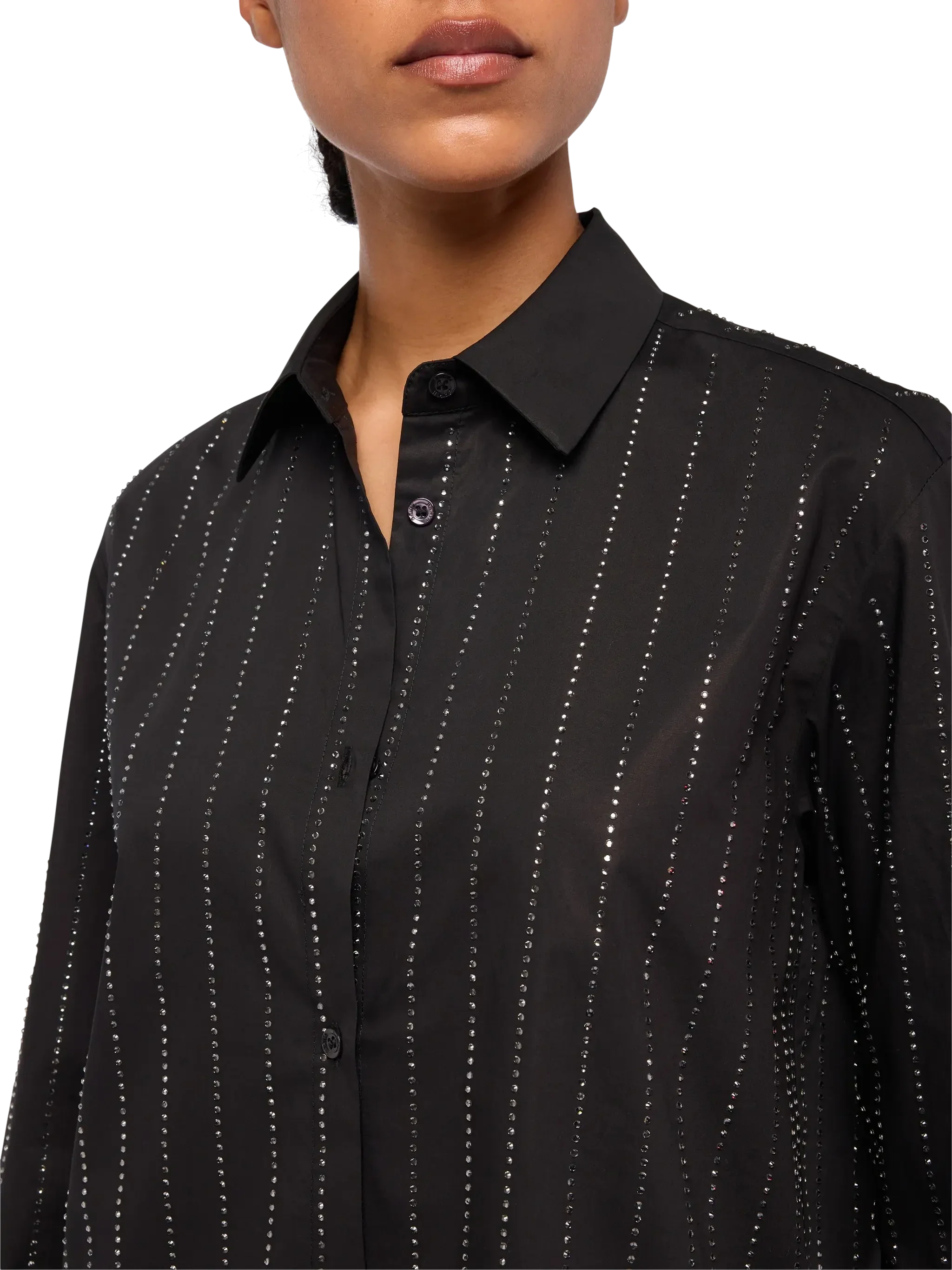 Meredith cotton popeline classic shirt with striped rhinestone embellishment - Image 2