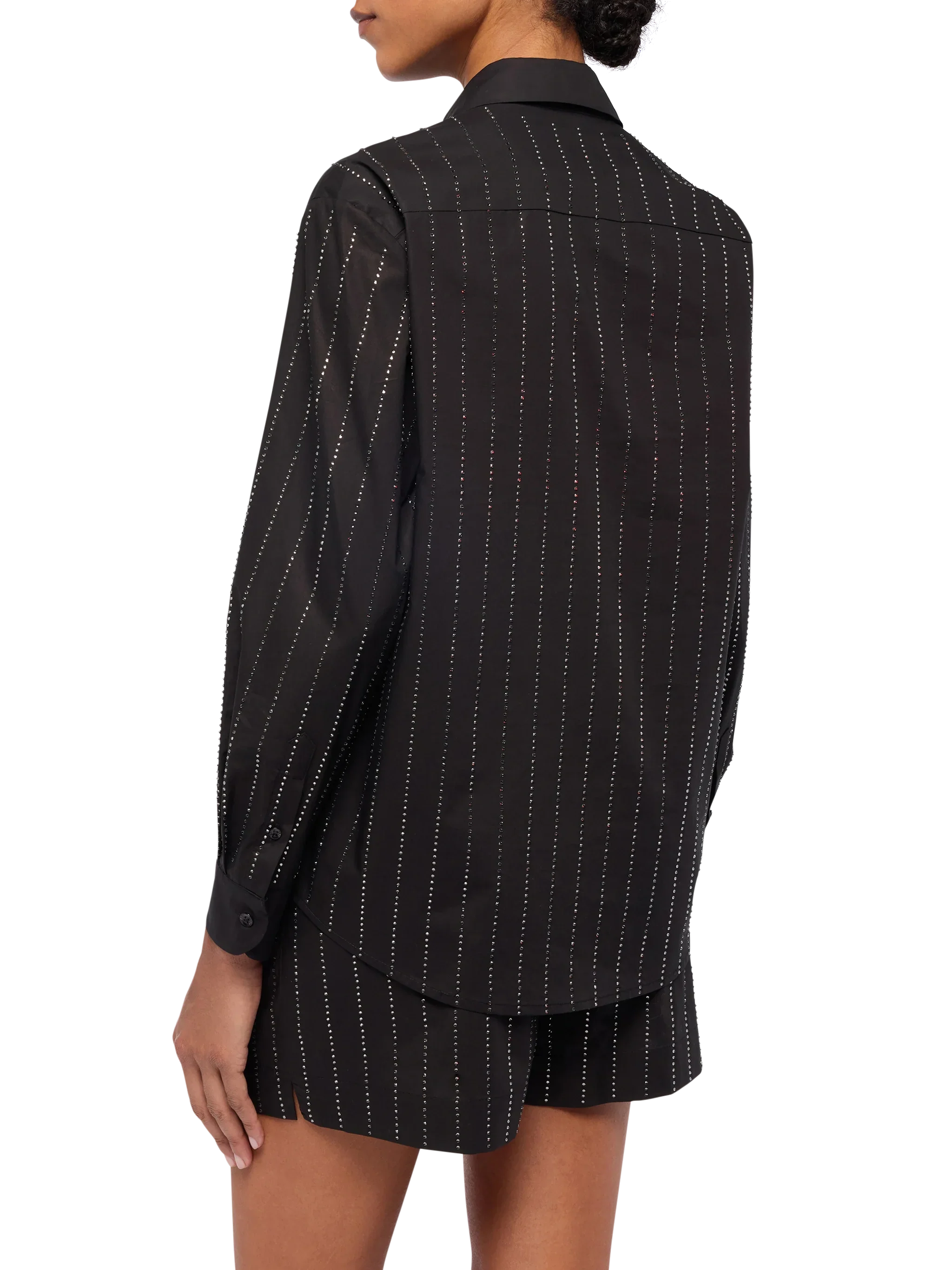 Meredith cotton popeline classic shirt with striped rhinestone embellishment - Image 3