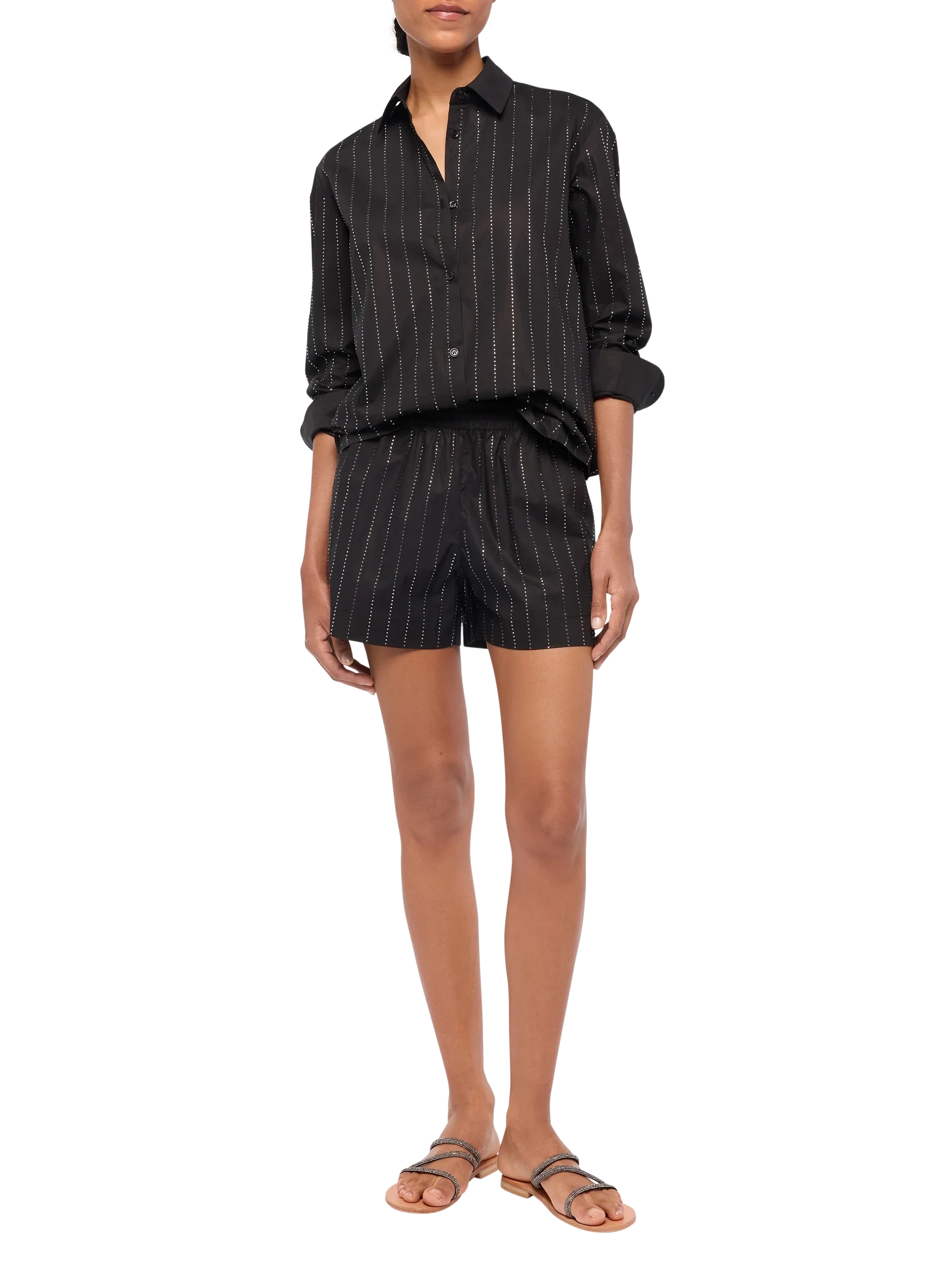 Meredith cotton popeline classic shirt with striped rhinestone embellishment - Image 4