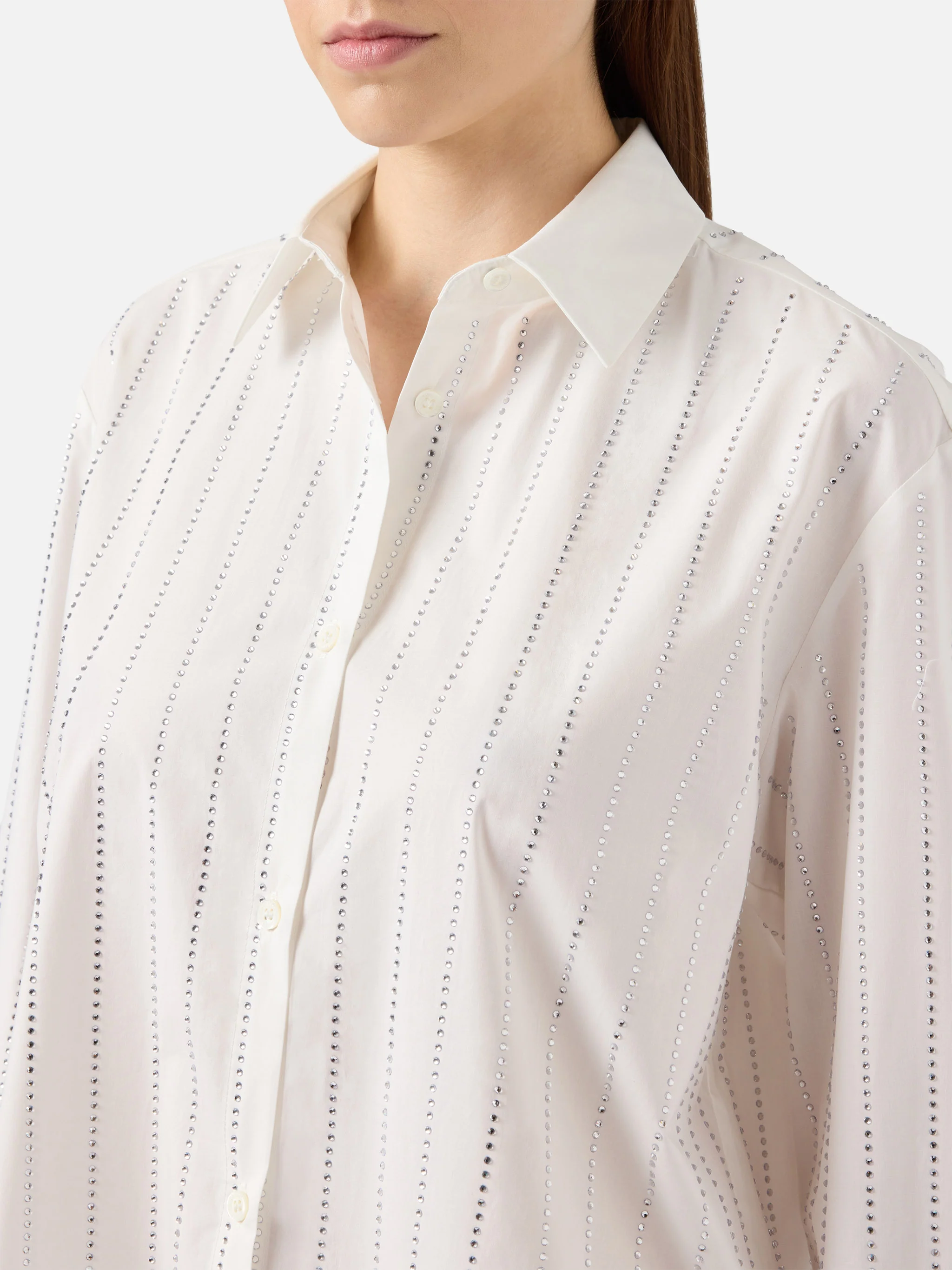 Meredith cotton popeline classic shirt with striped rhinestone embellishment - Image 2