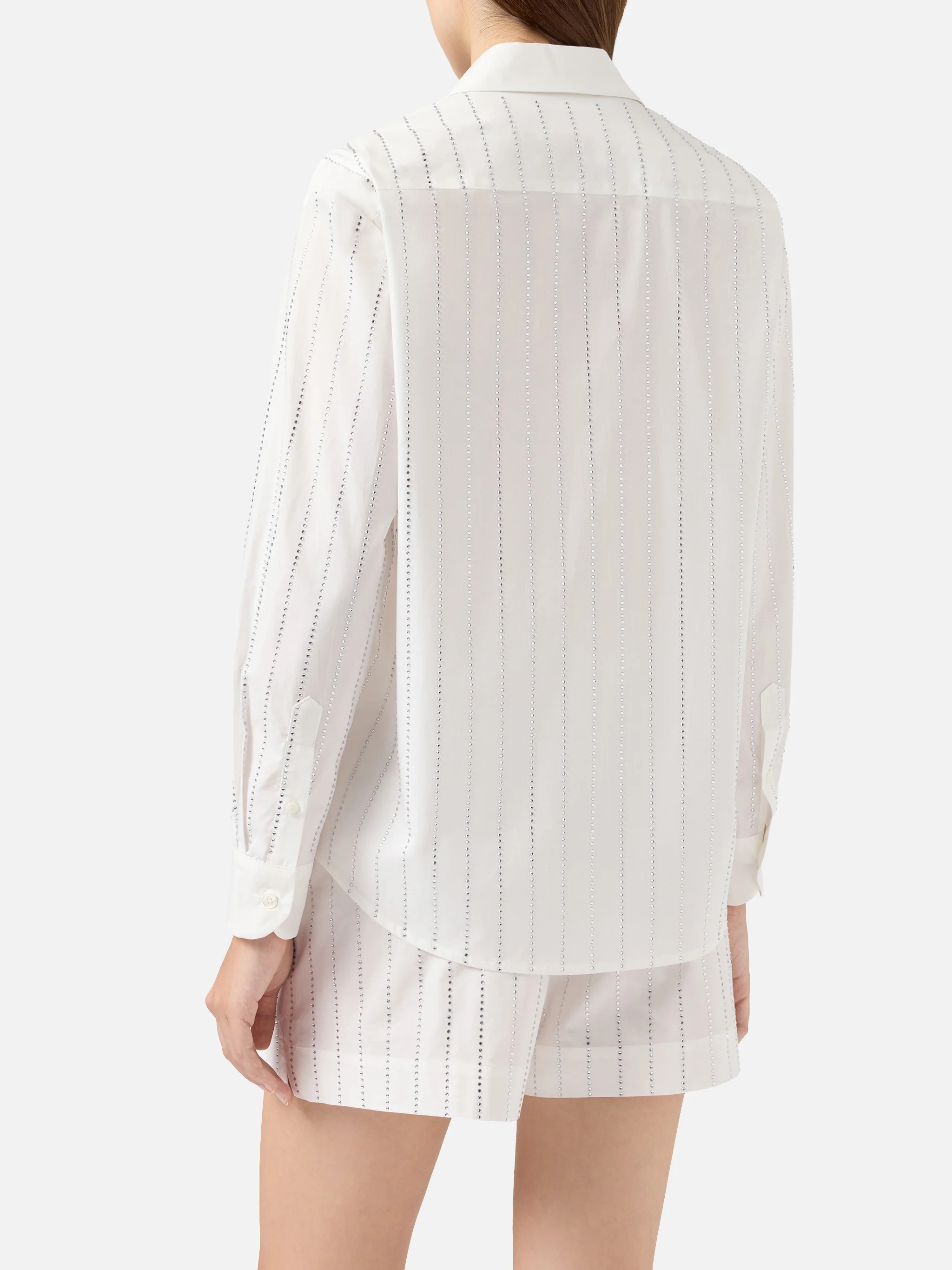 Meredith cotton popeline classic shirt with striped rhinestone embellishment - Image 3