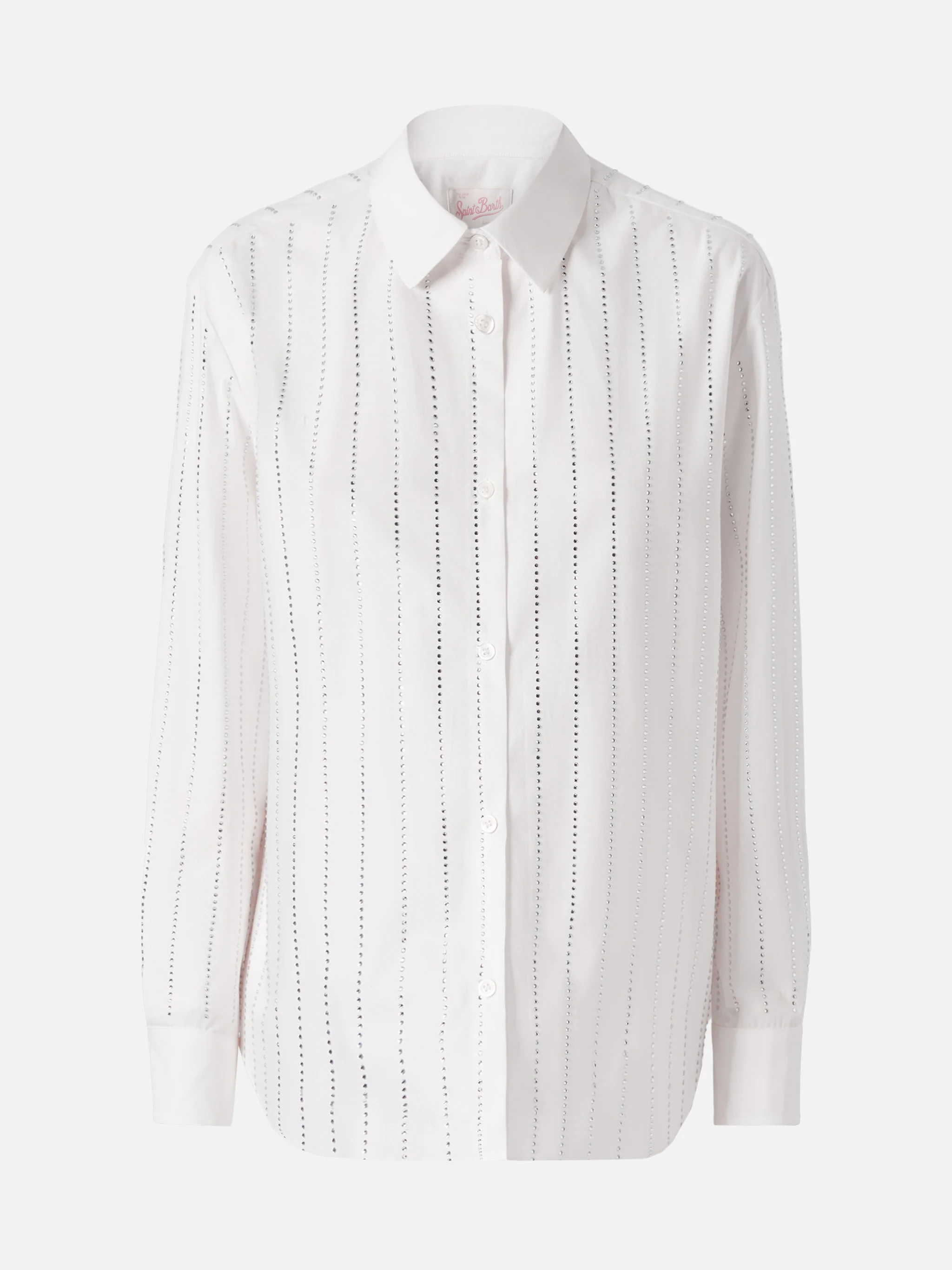 Meredith cotton popeline classic shirt with striped rhinestone embellishment - Image 5