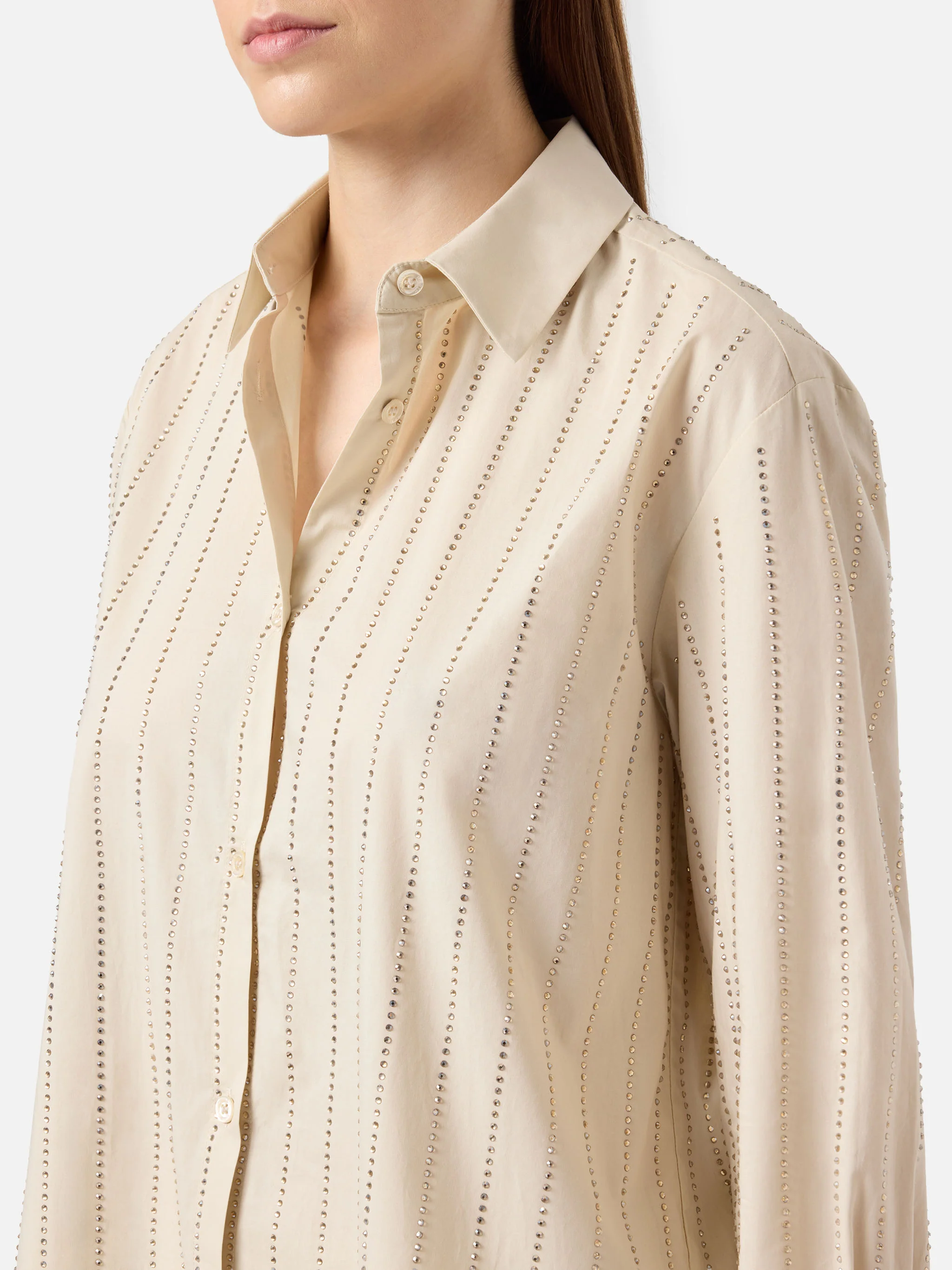 Meredith cotton popeline classic shirt with striped rhinestone embellishment - Image 2