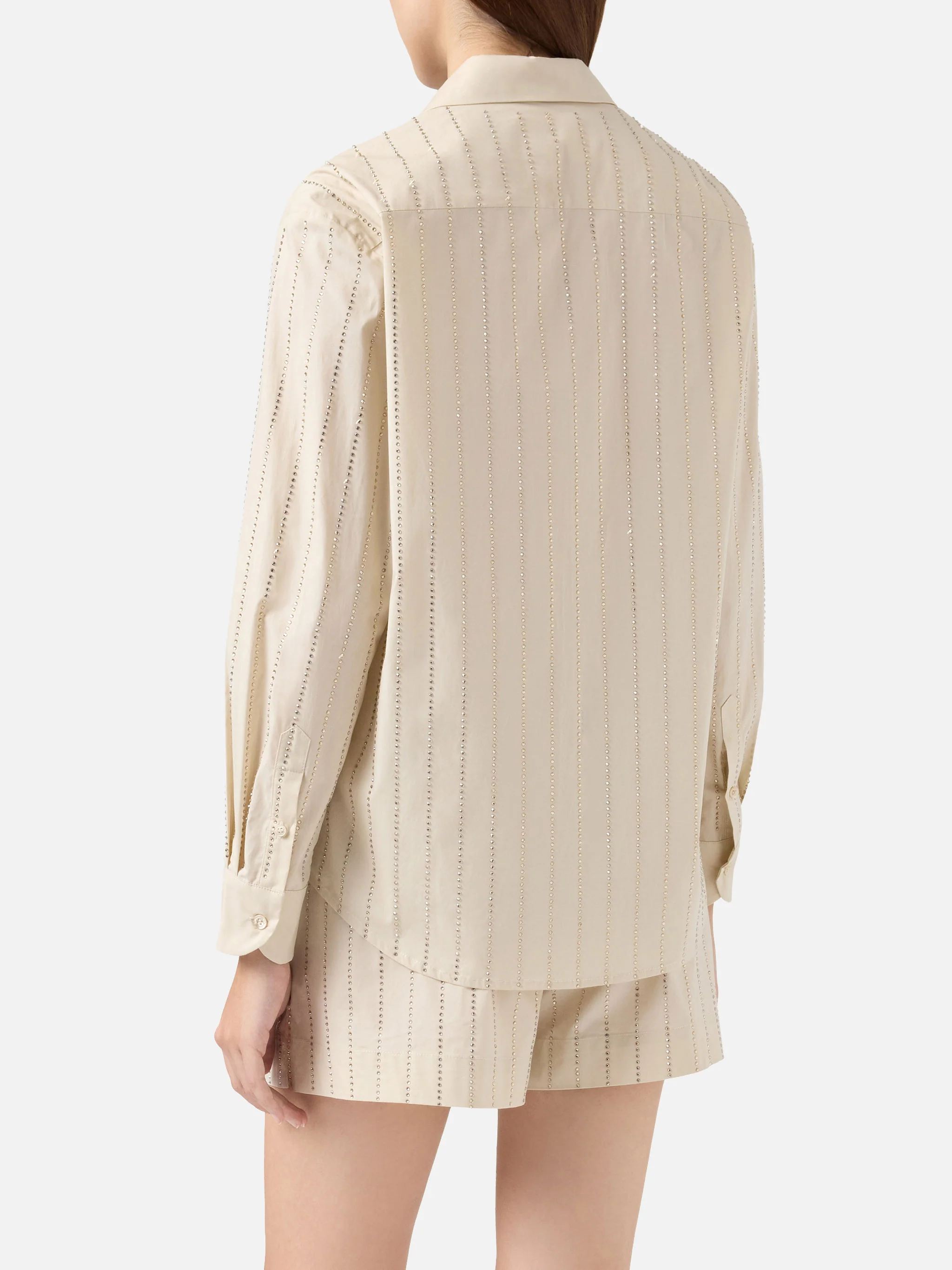 Meredith cotton popeline classic shirt with striped rhinestone embellishment - Image 3